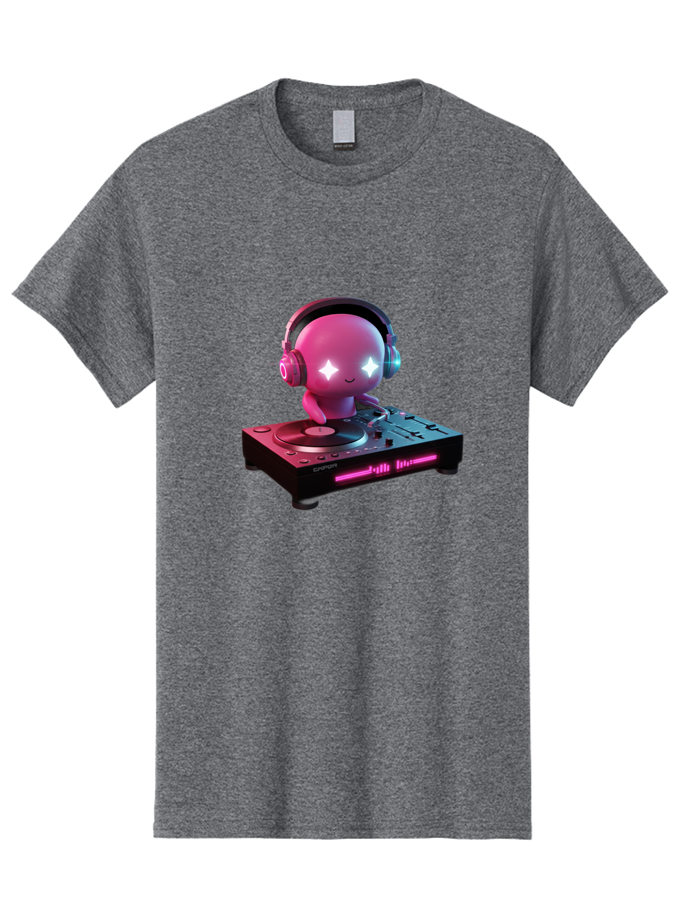 Pink-Alien-Dj Men'S Graphic Tee, 100% Cotton, Comfortable Casual Summer Wear, Machine Washable, Character Djing, Pink Headphones, Sparkling Eyes, Vinyl Record, Music Production, Electronic Dance Music, Dj Controller, Vibrant Scene, Bad421