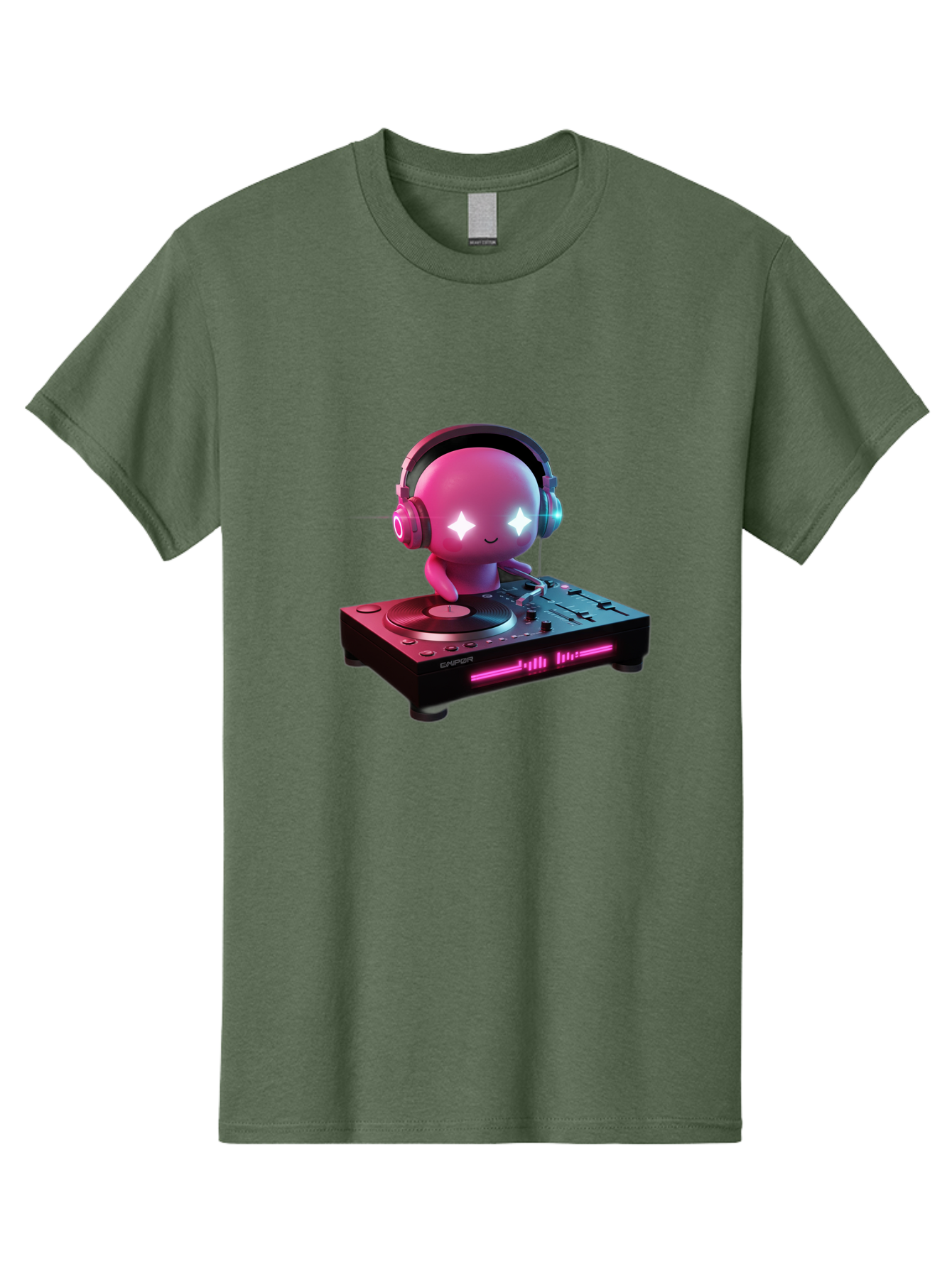 Pink-Alien-Dj Men'S Graphic Tee, 100% Cotton, Comfortable Casual Summer Wear, Machine Washable, Character Djing, Pink Headphones, Sparkling Eyes, Vinyl Record, Music Production, Electronic Dance Music, Dj Controller, Vibrant Scene, Bad421