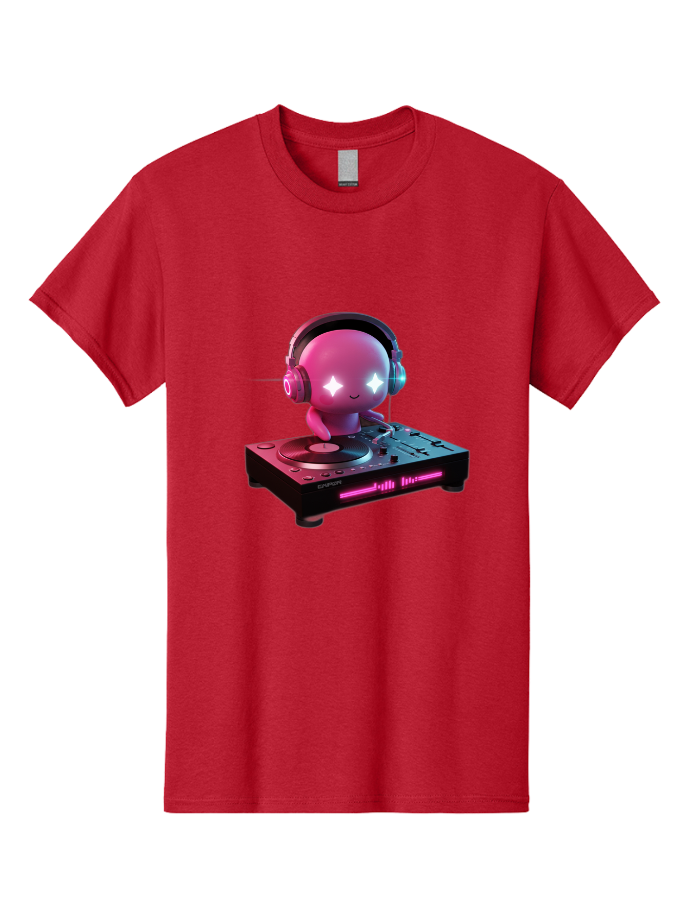 Pink-Alien-Dj Men'S Graphic Tee, 100% Cotton, Comfortable Casual Summer Wear, Machine Washable, Character Djing, Pink Headphones, Sparkling Eyes, Vinyl Record, Music Production, Electronic Dance Music, Dj Controller, Vibrant Scene, Bad421
