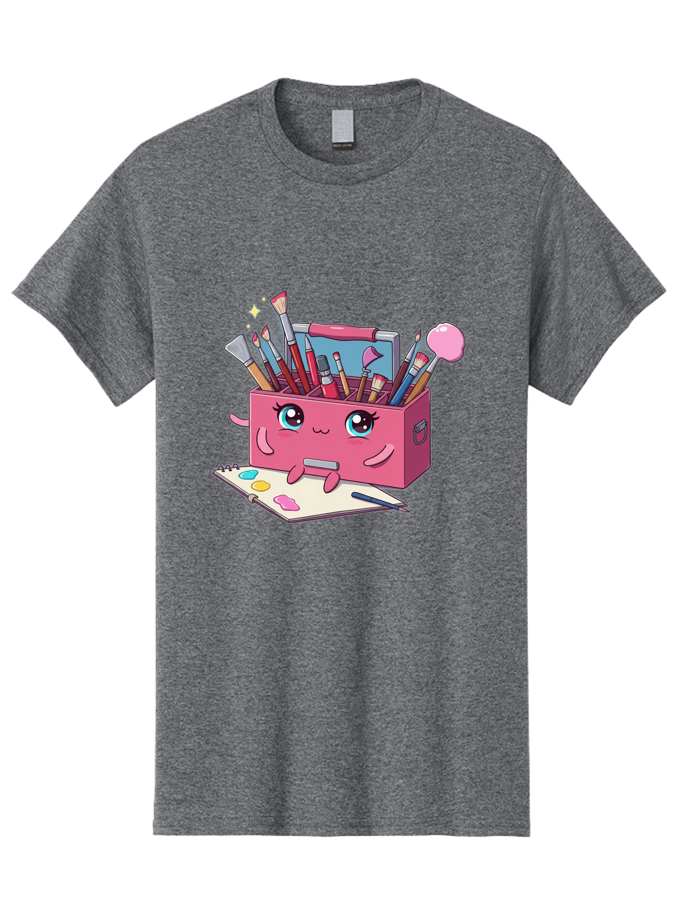 Pink-Art-Supply-Box Men'S Graphic Tee, 100% Cotton, Comfortable Casual Summer Wear, Machine Washable, Cartoon Toolbox, Art Supplies, Paintbrushes, Pencils, Colorful Palette, Creative Expression, Artistic Tools, Kawaii Character, Bad422