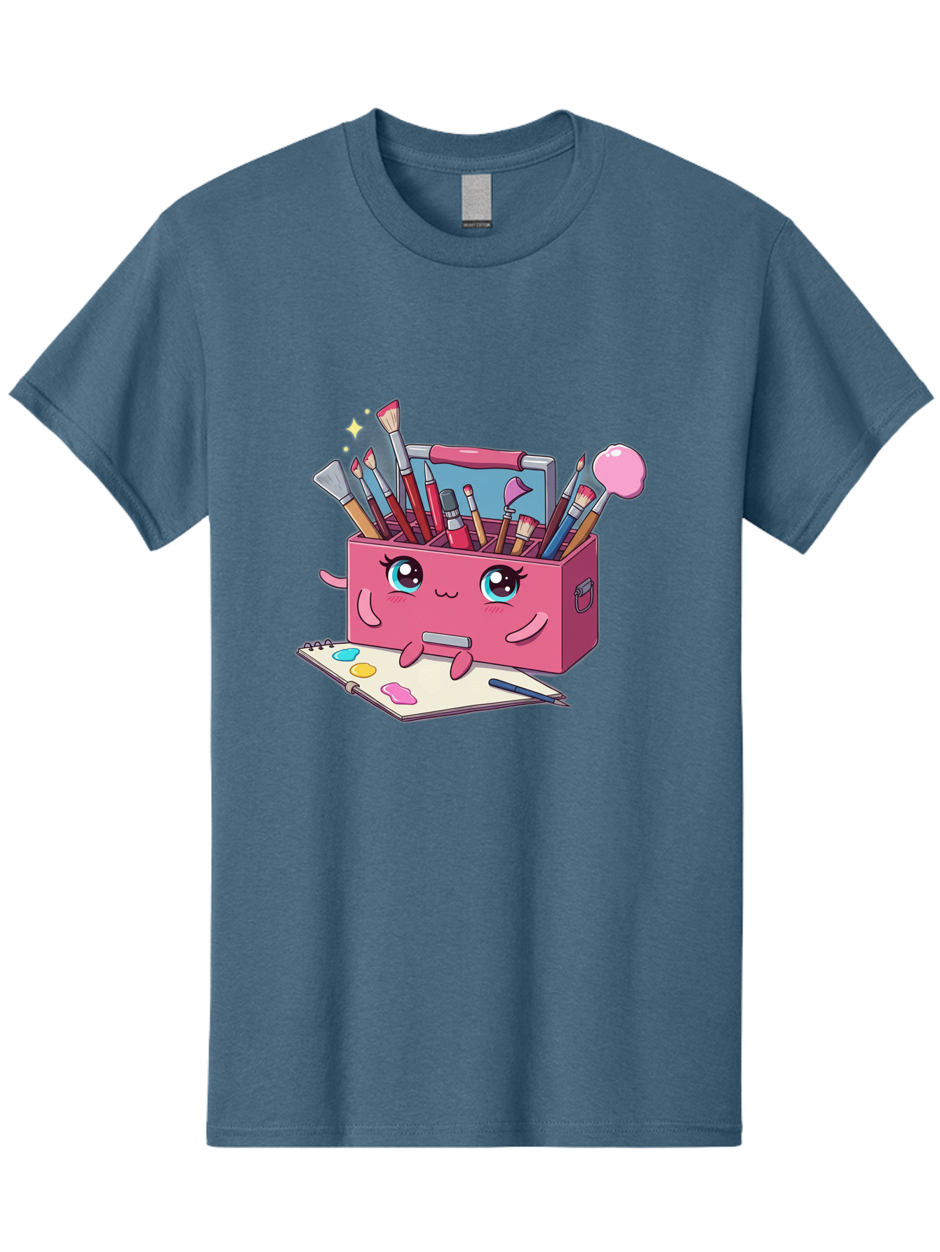 Pink-Art-Supply-Box Men'S Graphic Tee, 100% Cotton, Comfortable Casual Summer Wear, Machine Washable, Cartoon Toolbox, Art Supplies, Paintbrushes, Pencils, Colorful Palette, Creative Expression, Artistic Tools, Kawaii Character, Bad422