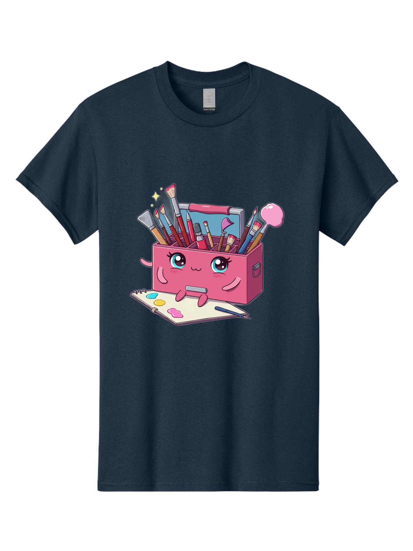 Pink-Art-Supply-Box Men'S Graphic Tee, 100% Cotton, Comfortable Casual Summer Wear, Machine Washable, Cartoon Toolbox, Art Supplies, Paintbrushes, Pencils, Colorful Palette, Creative Expression, Artistic Tools, Kawaii Character, Bad422