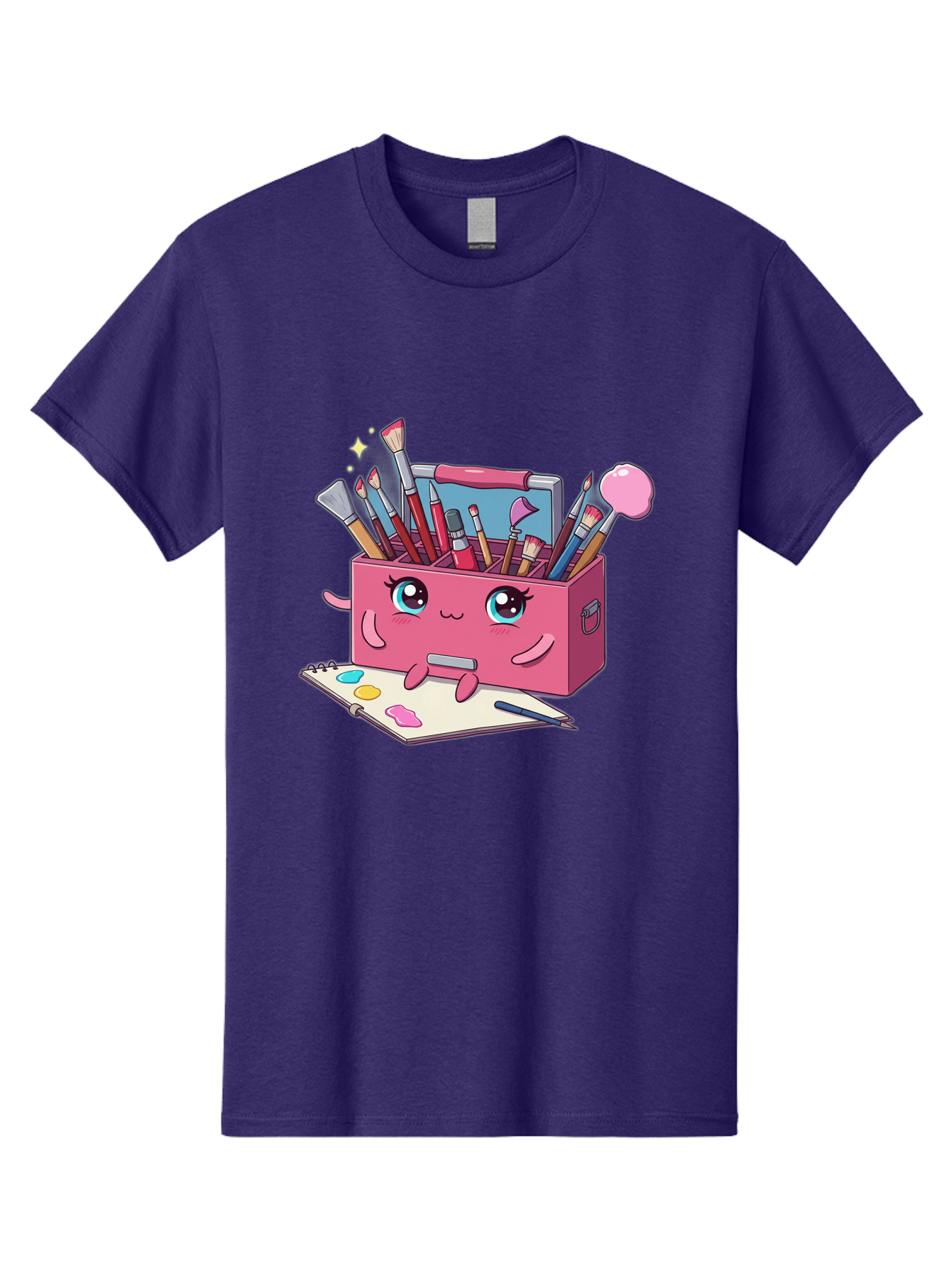 Pink-Art-Supply-Box Men'S Graphic Tee, 100% Cotton, Comfortable Casual Summer Wear, Machine Washable, Cartoon Toolbox, Art Supplies, Paintbrushes, Pencils, Colorful Palette, Creative Expression, Artistic Tools, Kawaii Character, Bad422