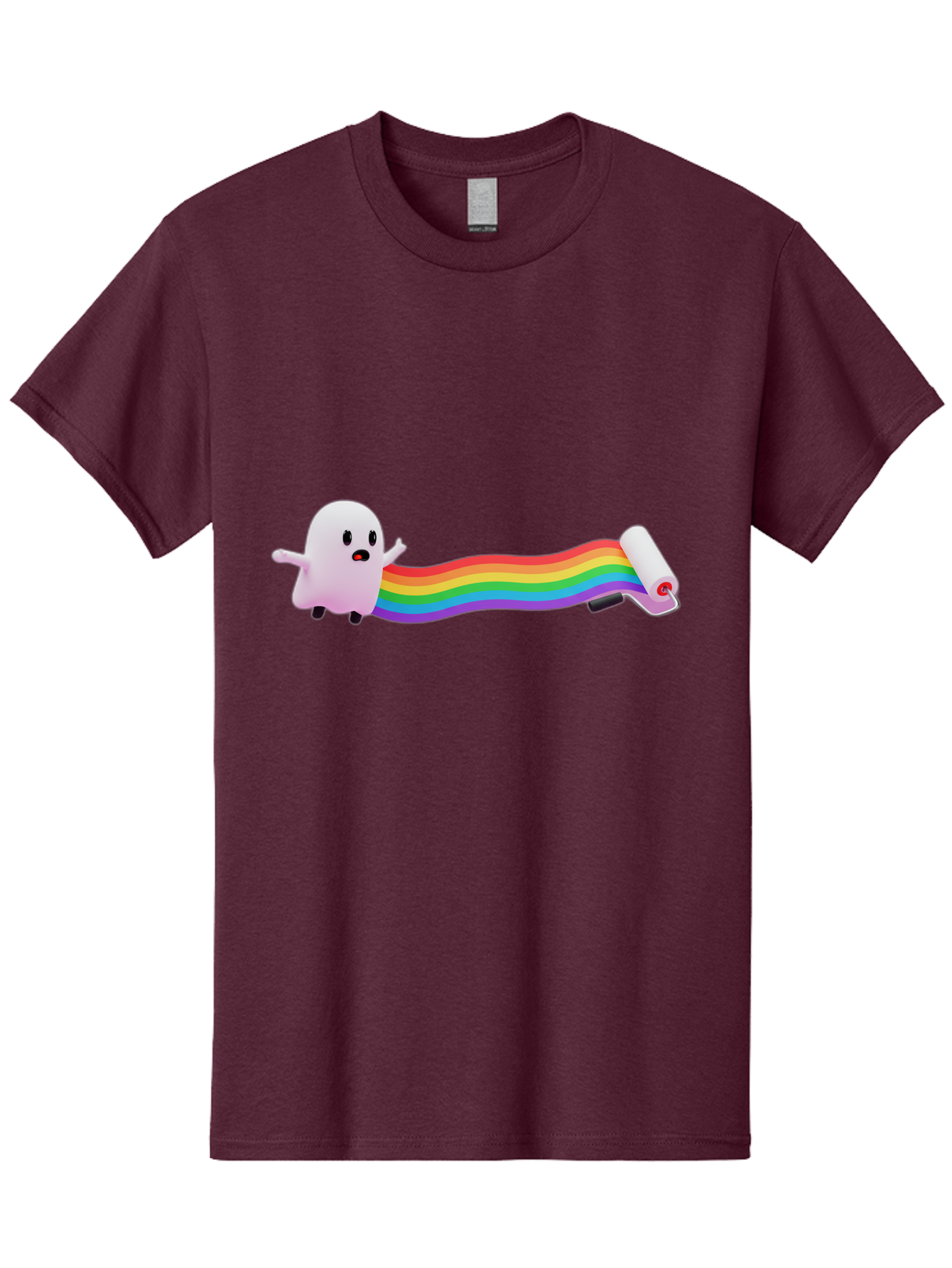 Pink-Blob-Rolling-Tape Men'S Graphic Tee, 100% Cotton, Comfortable Casual Summer Wear, Machine Washable, Cute Ghost, Rainbow Ribbon, Rolled-Up End, Whimsical Design, Playful Scene, Cartoon Style, Colorful Tape, Illustration Art, Bad423