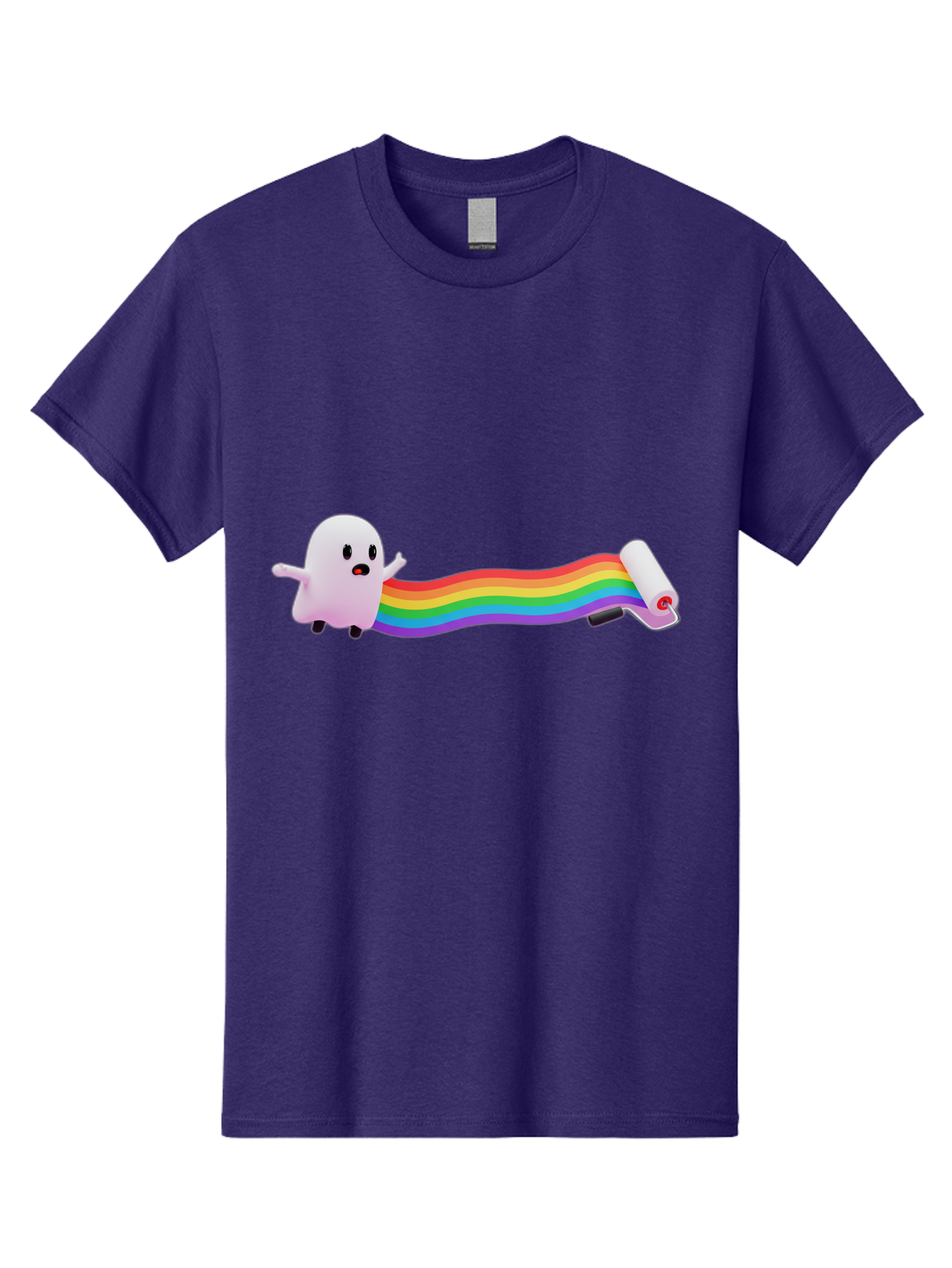 Pink-Blob-Rolling-Tape Men'S Graphic Tee, 100% Cotton, Comfortable Casual Summer Wear, Machine Washable, Cute Ghost, Rainbow Ribbon, Rolled-Up End, Whimsical Design, Playful Scene, Cartoon Style, Colorful Tape, Illustration Art, Bad423