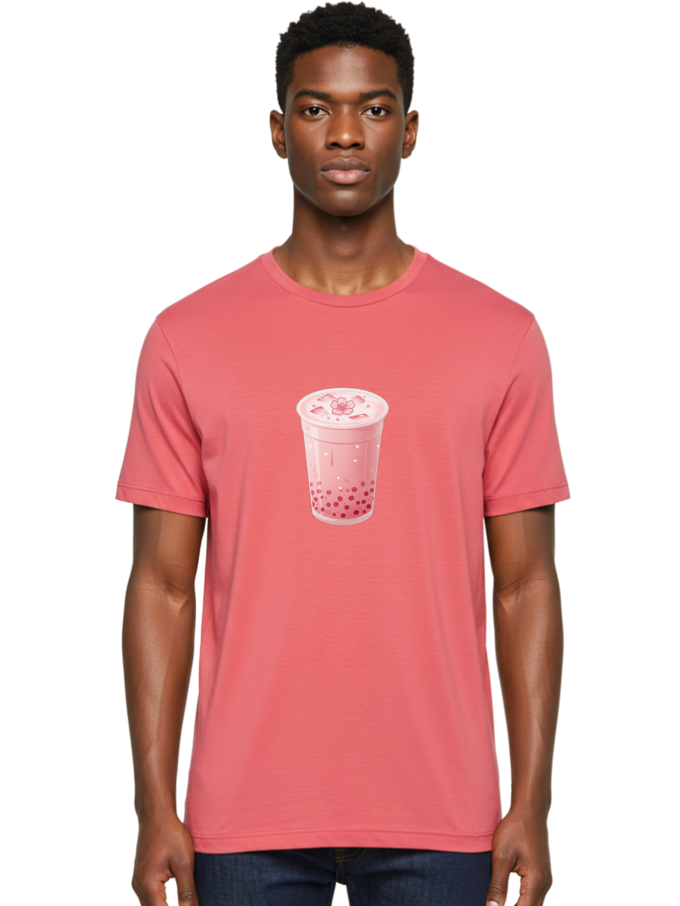 Pink-Boba-Tea-1 Men'S Graphic Tee, 100% Cotton, Comfortable Casual Summer Wear, Machine Washable, Boba Tea, Milk Tea, Bubble Tea, Pink Drink, Tapioca Pearls, Strawberry Tea, Tea With Boba, Boba Drink Bad424