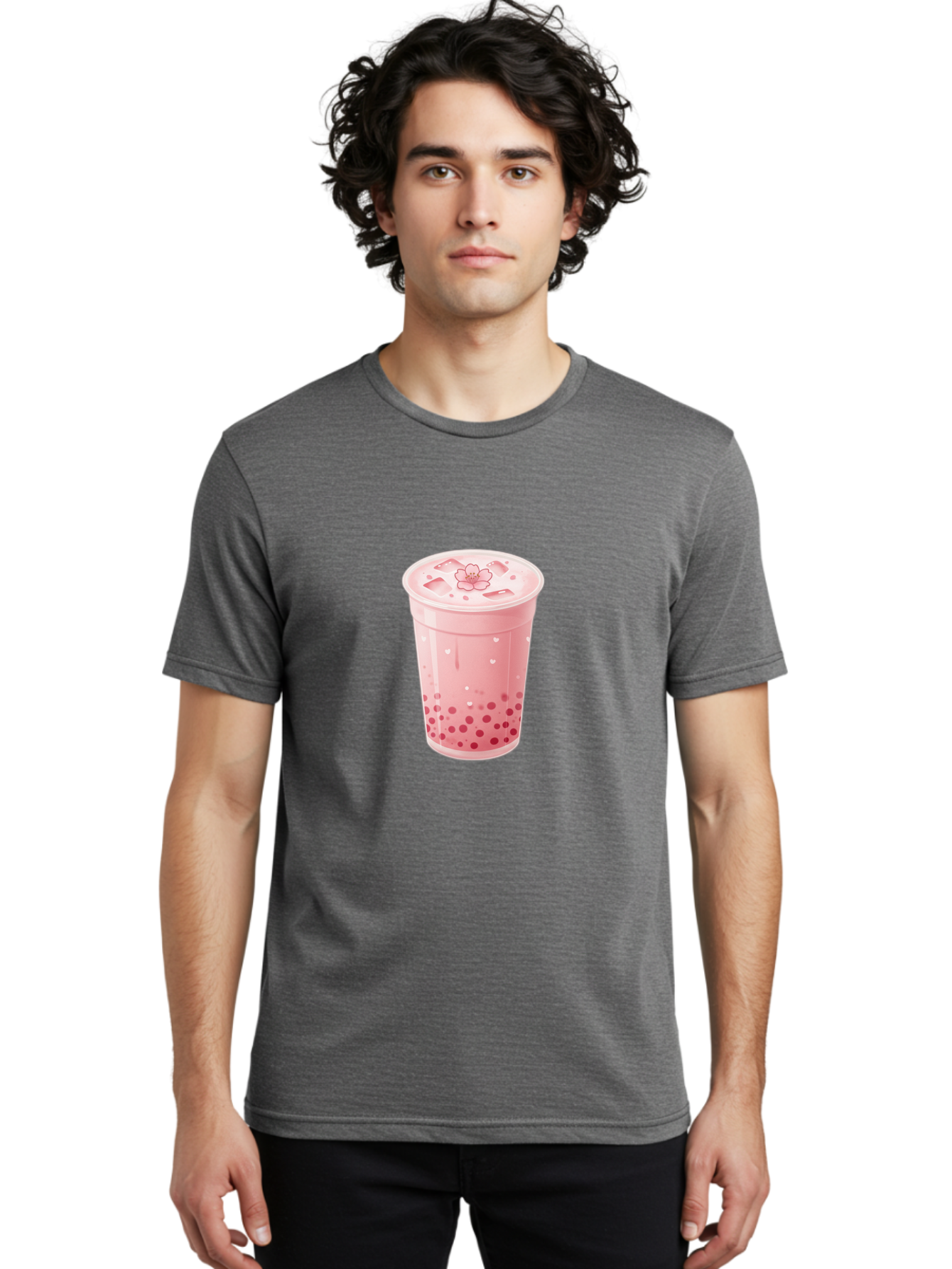 Pink-Boba-Tea-1 Men'S Graphic Tee, 100% Cotton, Comfortable Casual Summer Wear, Machine Washable, Boba Tea, Milk Tea, Bubble Tea, Pink Drink, Tapioca Pearls, Strawberry Tea, Tea With Boba, Boba Drink Bad424