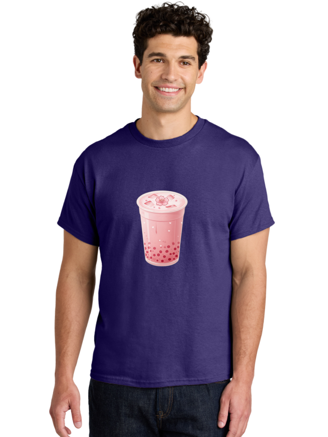 Pink-Boba-Tea-1 Men'S Graphic Tee, 100% Cotton, Comfortable Casual Summer Wear, Machine Washable, Boba Tea, Milk Tea, Bubble Tea, Pink Drink, Tapioca Pearls, Strawberry Tea, Tea With Boba, Boba Drink Bad424
