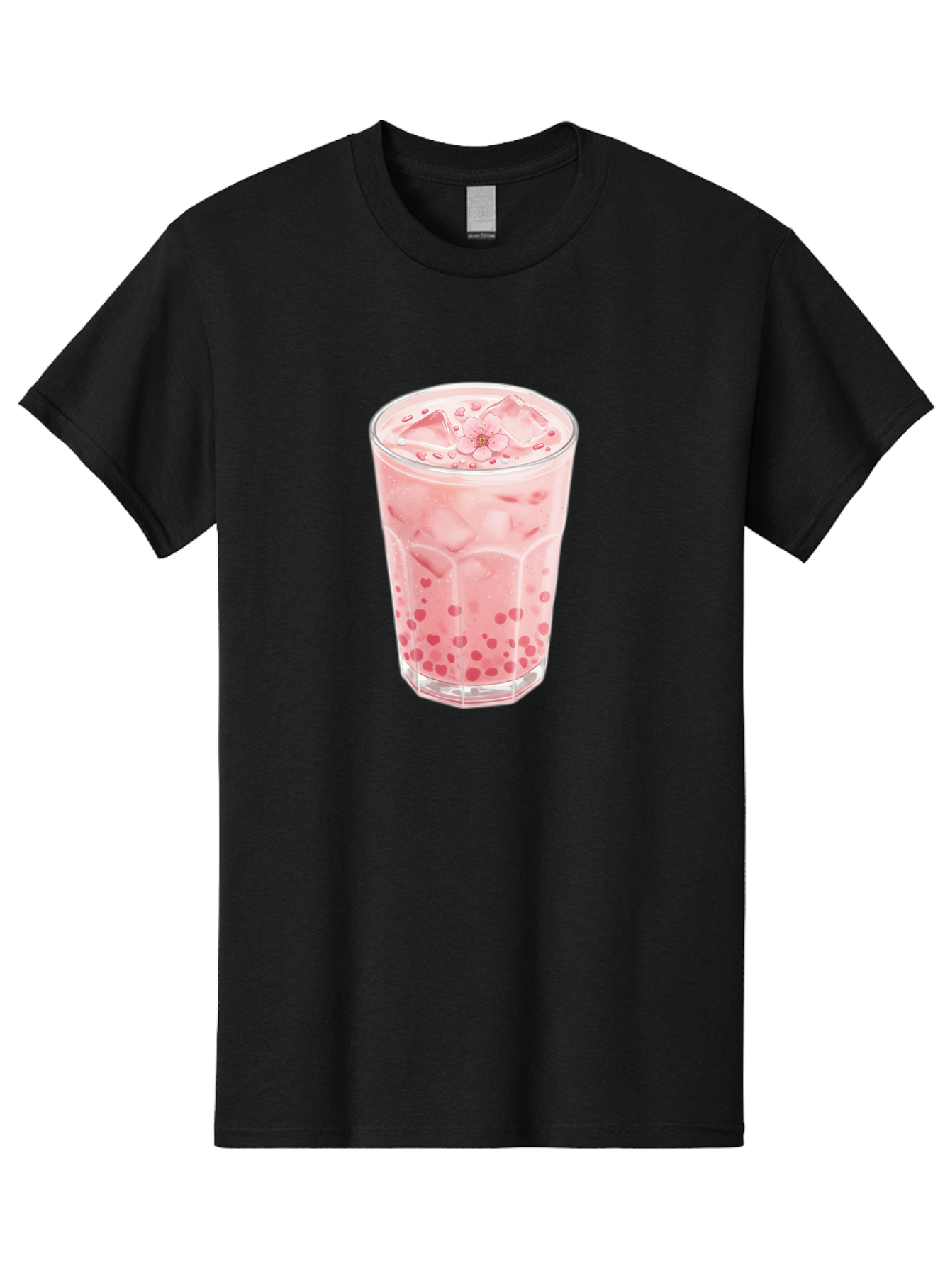 Pink-Boba-Tea Men'S Graphic Tee, 100% Cotton, Comfortable Casual Summer Wear, Machine Washable, Pink Boba, Boba Tea, Milk Tea, Iced Drink, Refreshing Beverage, Boba Bubbles, Sweet Treat, Floral Ice Cube, Chilled Drink Bad425