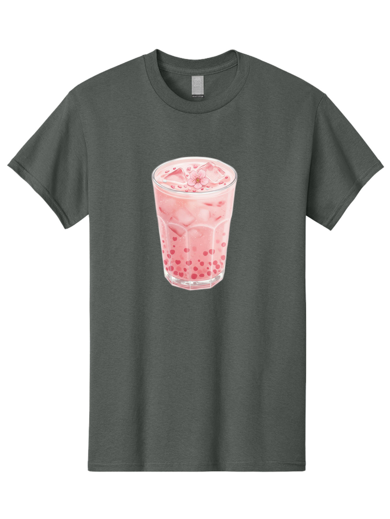 Pink-Boba-Tea Men'S Graphic Tee, 100% Cotton, Comfortable Casual Summer Wear, Machine Washable, Pink Boba, Boba Tea, Milk Tea, Iced Drink, Refreshing Beverage, Boba Bubbles, Sweet Treat, Floral Ice Cube, Chilled Drink Bad425