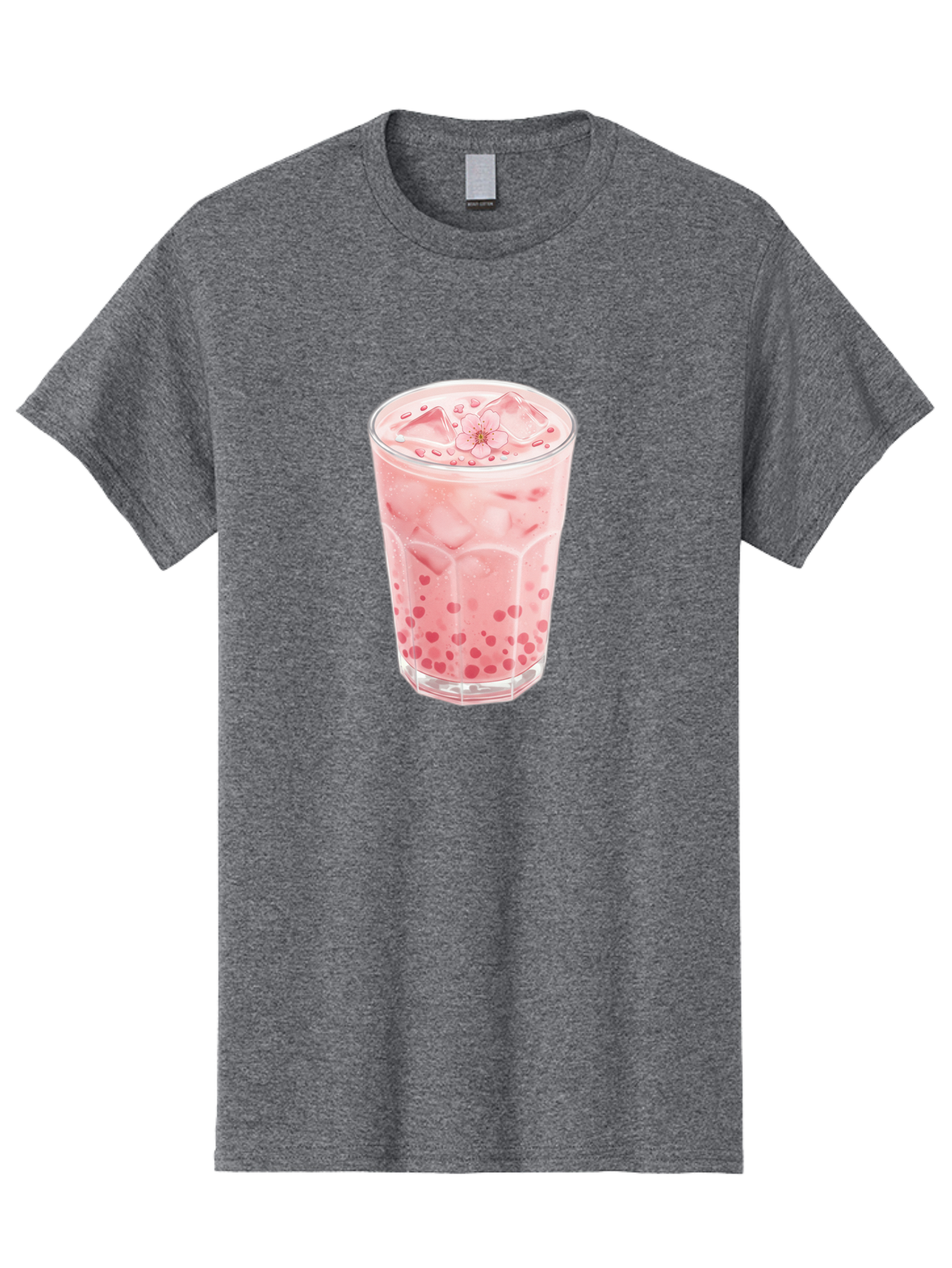 Pink-Boba-Tea Men'S Graphic Tee, 100% Cotton, Comfortable Casual Summer Wear, Machine Washable, Pink Boba, Boba Tea, Milk Tea, Iced Drink, Refreshing Beverage, Boba Bubbles, Sweet Treat, Floral Ice Cube, Chilled Drink Bad425