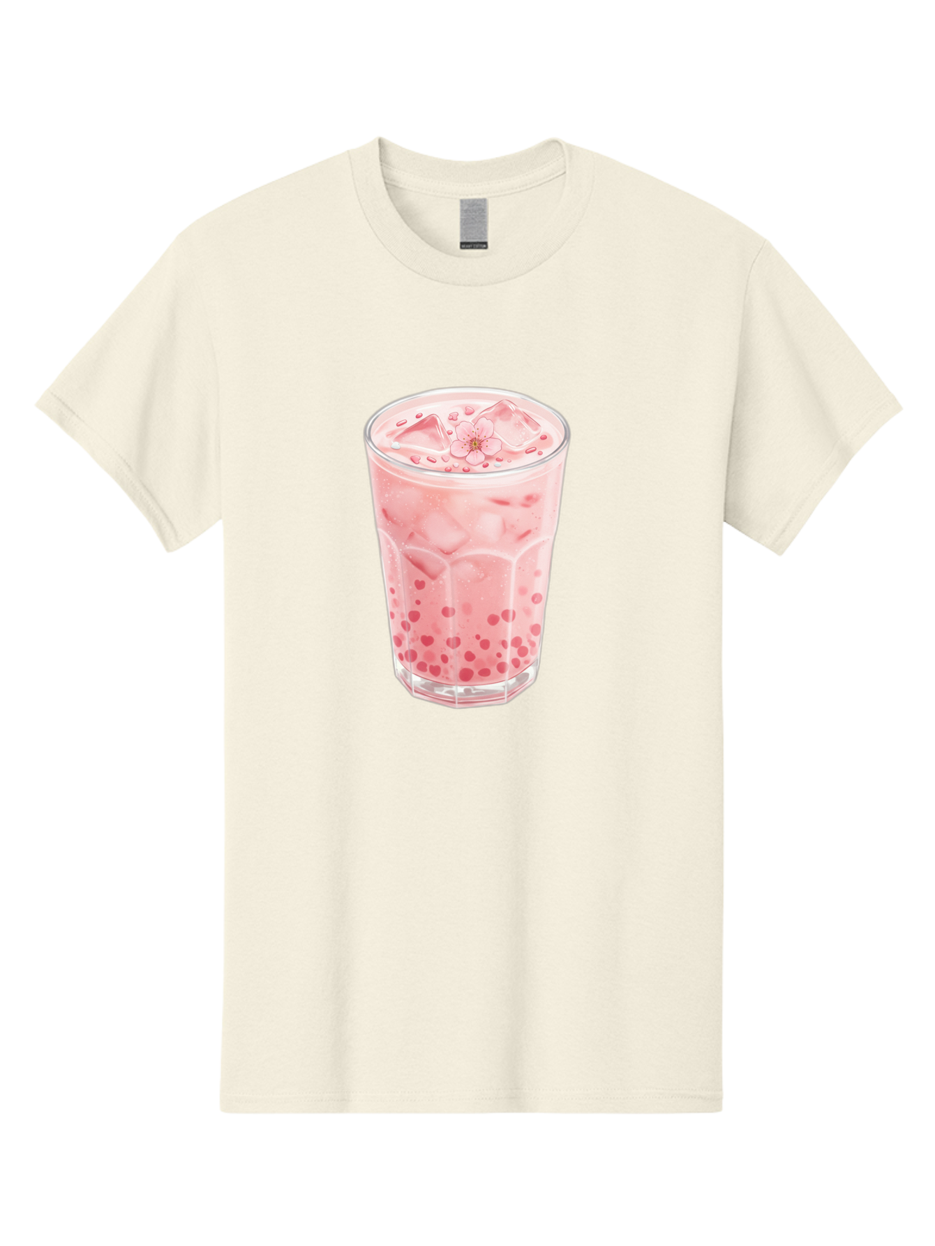 Pink-Boba-Tea Men'S Graphic Tee, 100% Cotton, Comfortable Casual Summer Wear, Machine Washable, Pink Boba, Boba Tea, Milk Tea, Iced Drink, Refreshing Beverage, Boba Bubbles, Sweet Treat, Floral Ice Cube, Chilled Drink Bad425