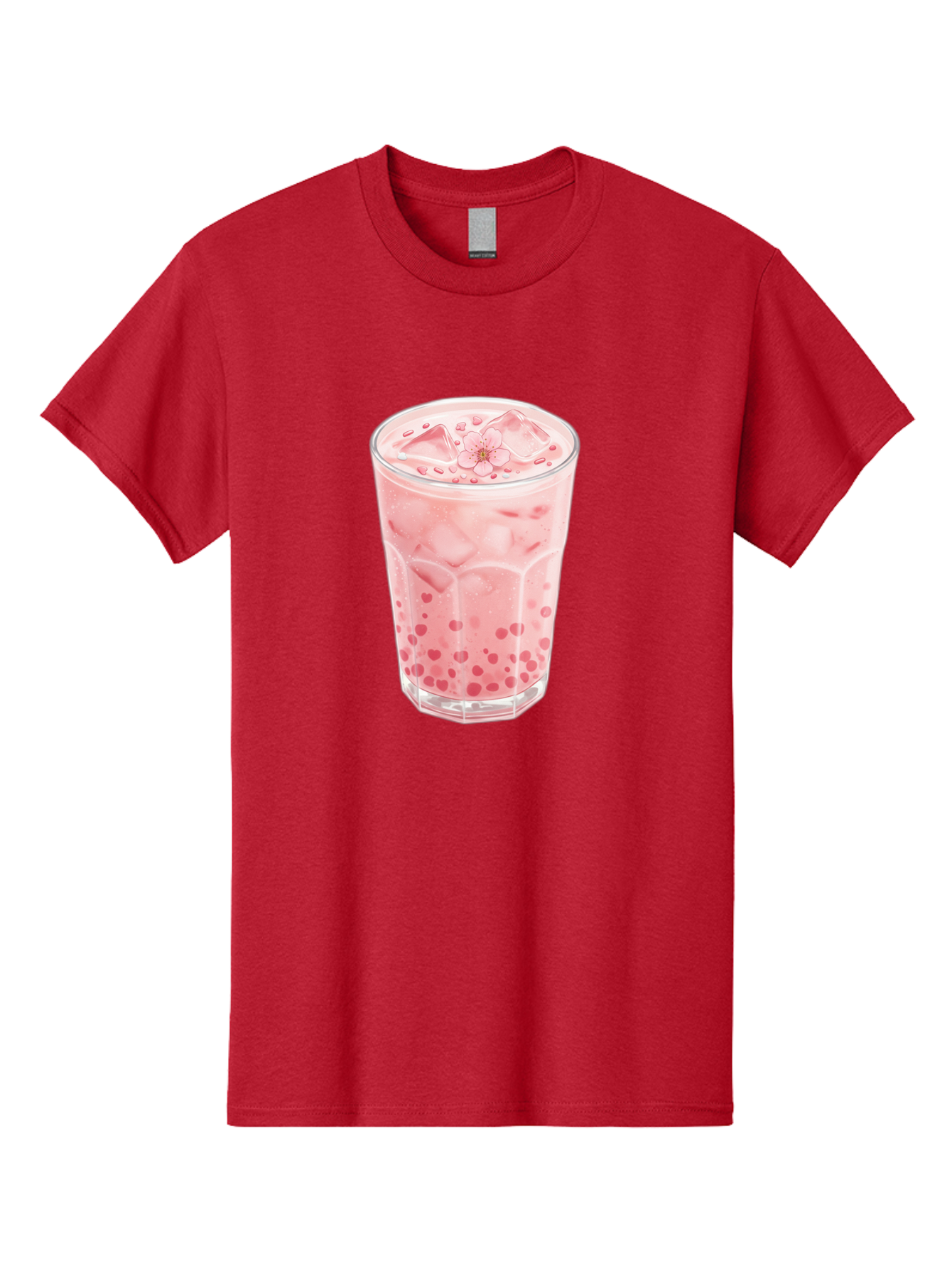 Pink-Boba-Tea Men'S Graphic Tee, 100% Cotton, Comfortable Casual Summer Wear, Machine Washable, Pink Boba, Boba Tea, Milk Tea, Iced Drink, Refreshing Beverage, Boba Bubbles, Sweet Treat, Floral Ice Cube, Chilled Drink Bad425