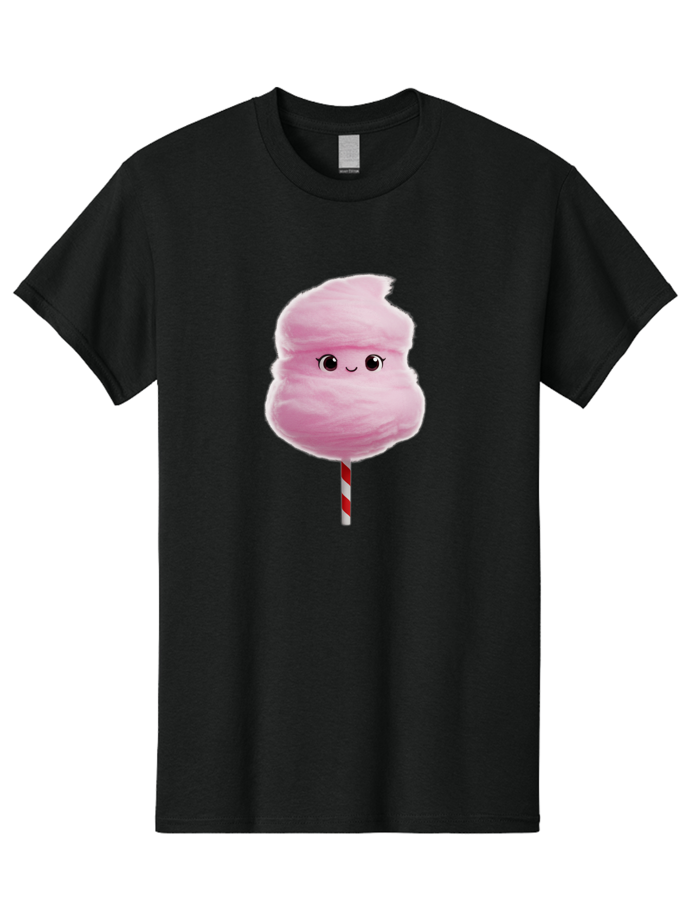 Pink-Cotton-Candy Men'S Graphic Tee, 100% Cotton, Comfortable Casual Summer Wear, Machine Washable, Pink Cotton Candy, Fluffy Sweet Treat, Cartoon Character, Smiling Face, Red And White Striped Stick, Cute Illustration, Cartoon Cotton Candy, Bad426