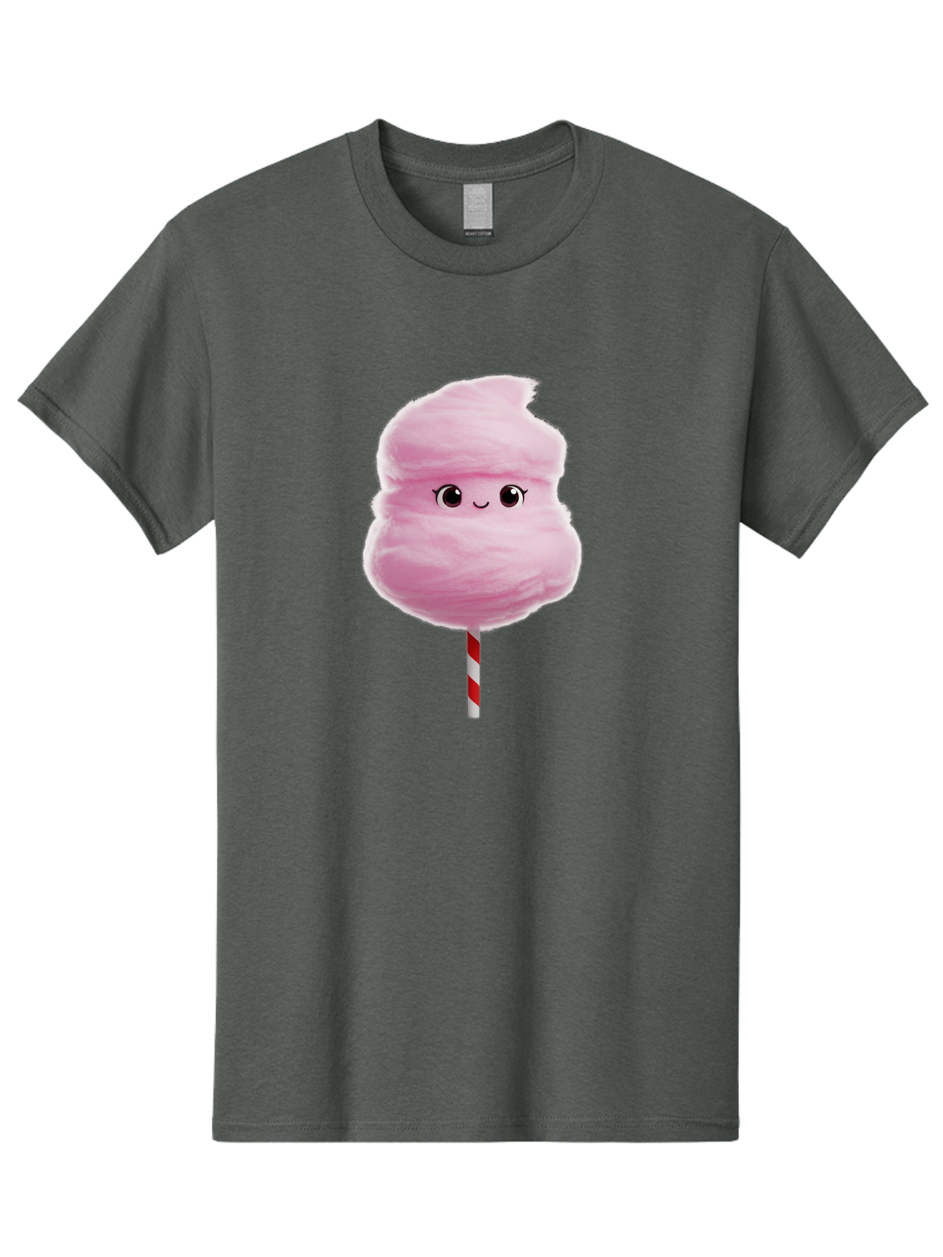 Pink-Cotton-Candy Men'S Graphic Tee, 100% Cotton, Comfortable Casual Summer Wear, Machine Washable, Pink Cotton Candy, Fluffy Sweet Treat, Cartoon Character, Smiling Face, Red And White Striped Stick, Cute Illustration, Cartoon Cotton Candy, Bad426