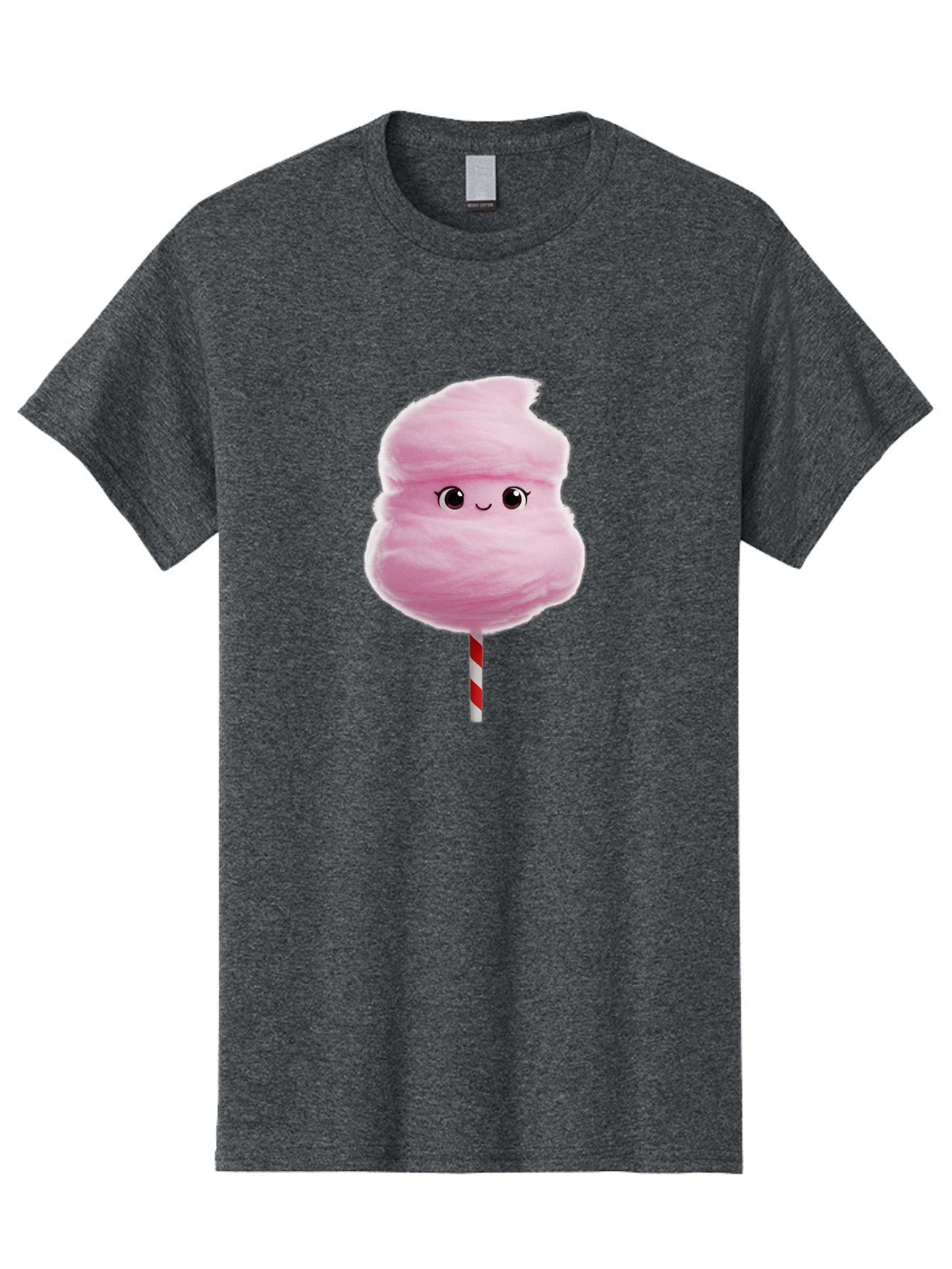 Pink-Cotton-Candy Men'S Graphic Tee, 100% Cotton, Comfortable Casual Summer Wear, Machine Washable, Pink Cotton Candy, Fluffy Sweet Treat, Cartoon Character, Smiling Face, Red And White Striped Stick, Cute Illustration, Cartoon Cotton Candy, Bad426