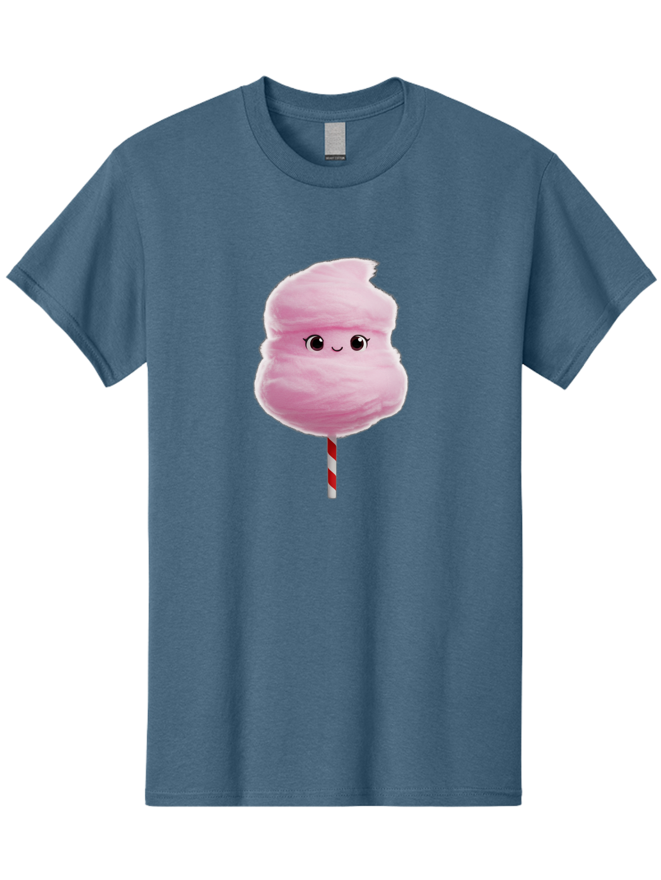 Pink-Cotton-Candy Men'S Graphic Tee, 100% Cotton, Comfortable Casual Summer Wear, Machine Washable, Pink Cotton Candy, Fluffy Sweet Treat, Cartoon Character, Smiling Face, Red And White Striped Stick, Cute Illustration, Cartoon Cotton Candy, Bad426