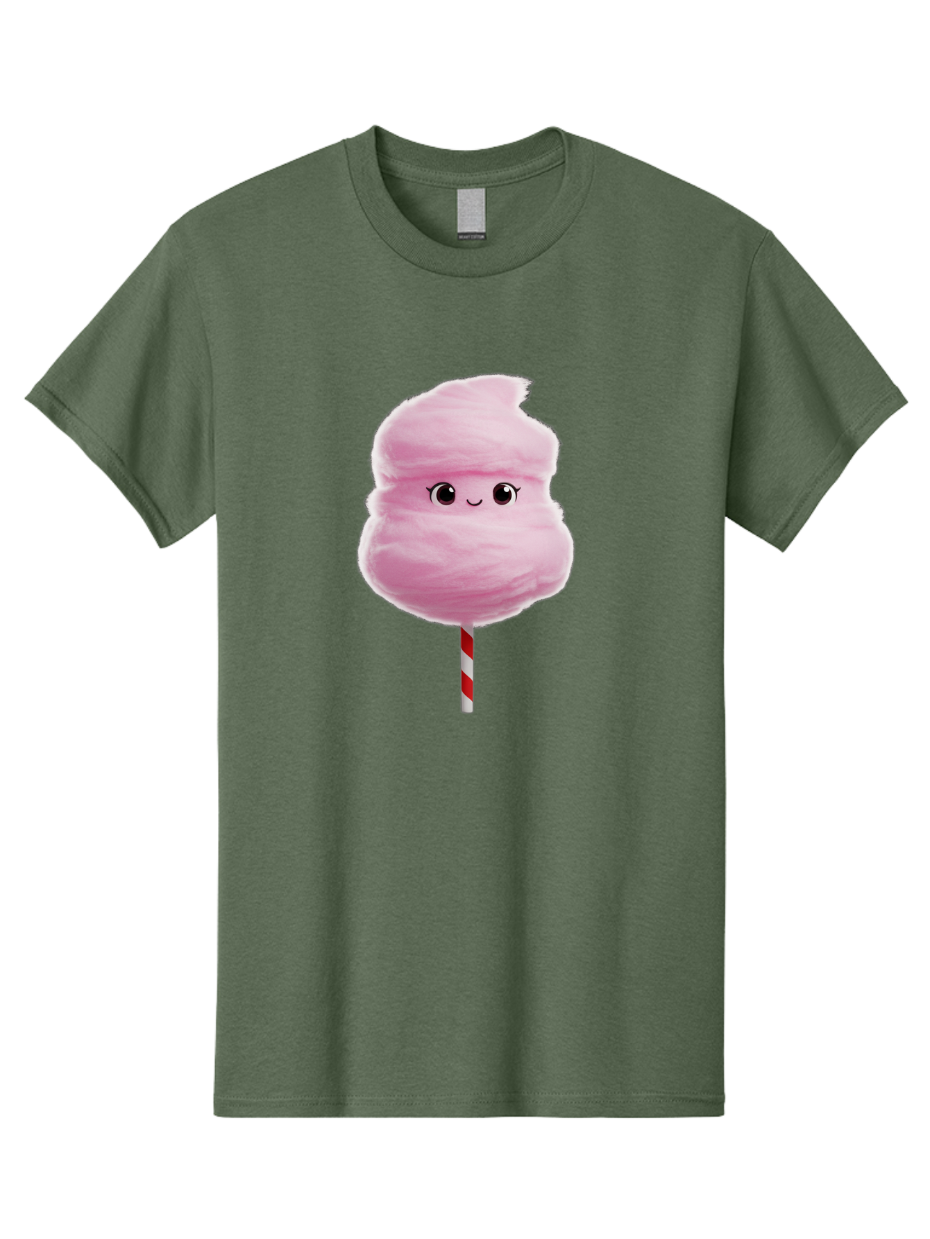 Pink-Cotton-Candy Men'S Graphic Tee, 100% Cotton, Comfortable Casual Summer Wear, Machine Washable, Pink Cotton Candy, Fluffy Sweet Treat, Cartoon Character, Smiling Face, Red And White Striped Stick, Cute Illustration, Cartoon Cotton Candy, Bad426