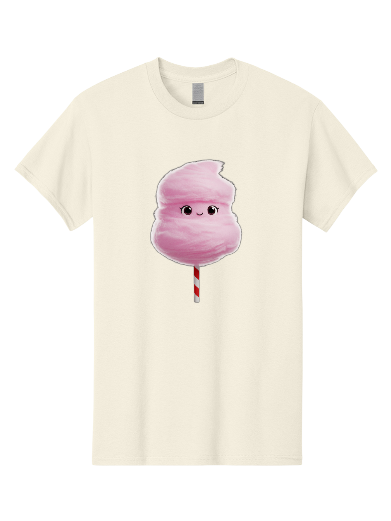 Pink-Cotton-Candy Men'S Graphic Tee, 100% Cotton, Comfortable Casual Summer Wear, Machine Washable, Pink Cotton Candy, Fluffy Sweet Treat, Cartoon Character, Smiling Face, Red And White Striped Stick, Cute Illustration, Cartoon Cotton Candy, Bad426