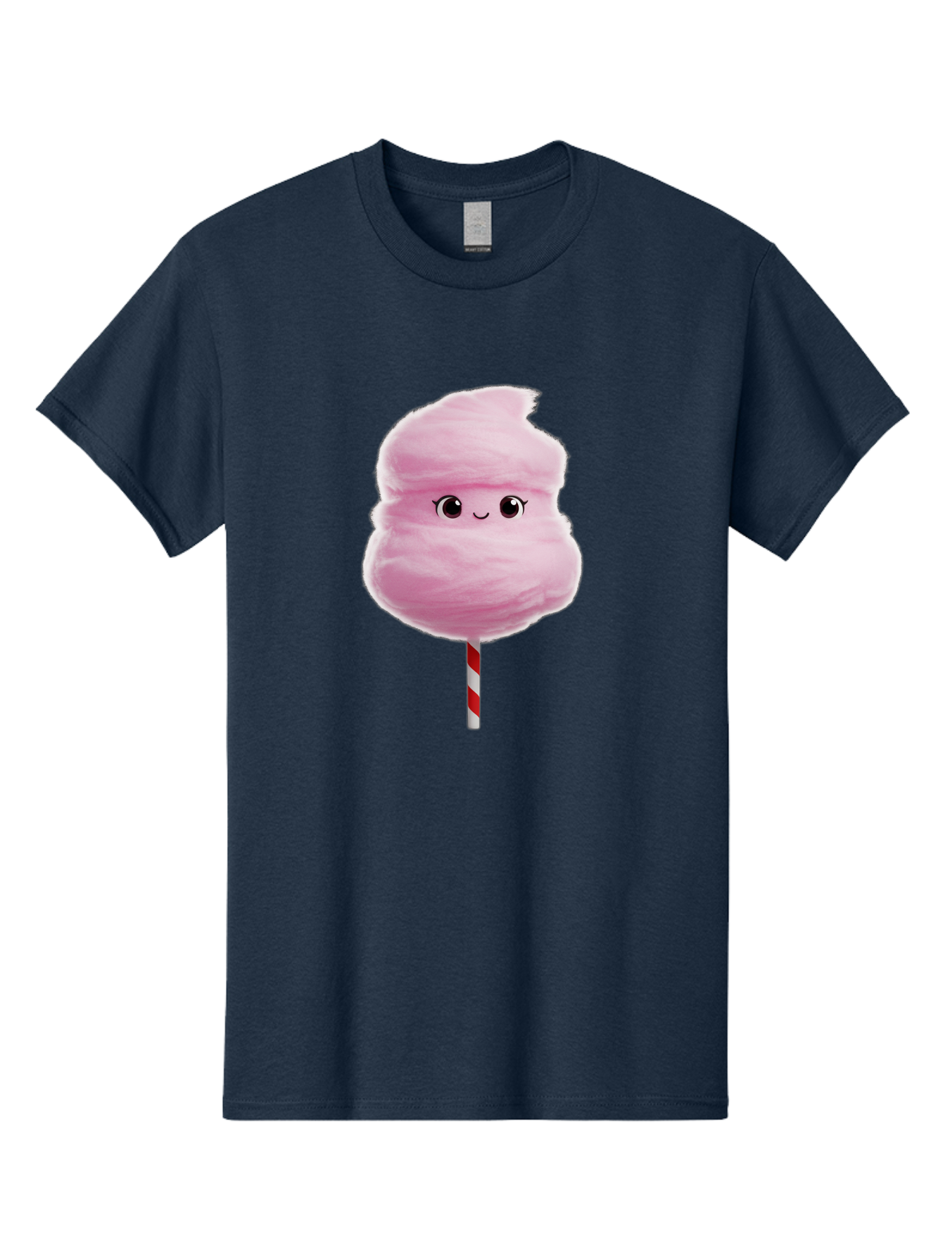 Pink-Cotton-Candy Men'S Graphic Tee, 100% Cotton, Comfortable Casual Summer Wear, Machine Washable, Pink Cotton Candy, Fluffy Sweet Treat, Cartoon Character, Smiling Face, Red And White Striped Stick, Cute Illustration, Cartoon Cotton Candy, Bad426