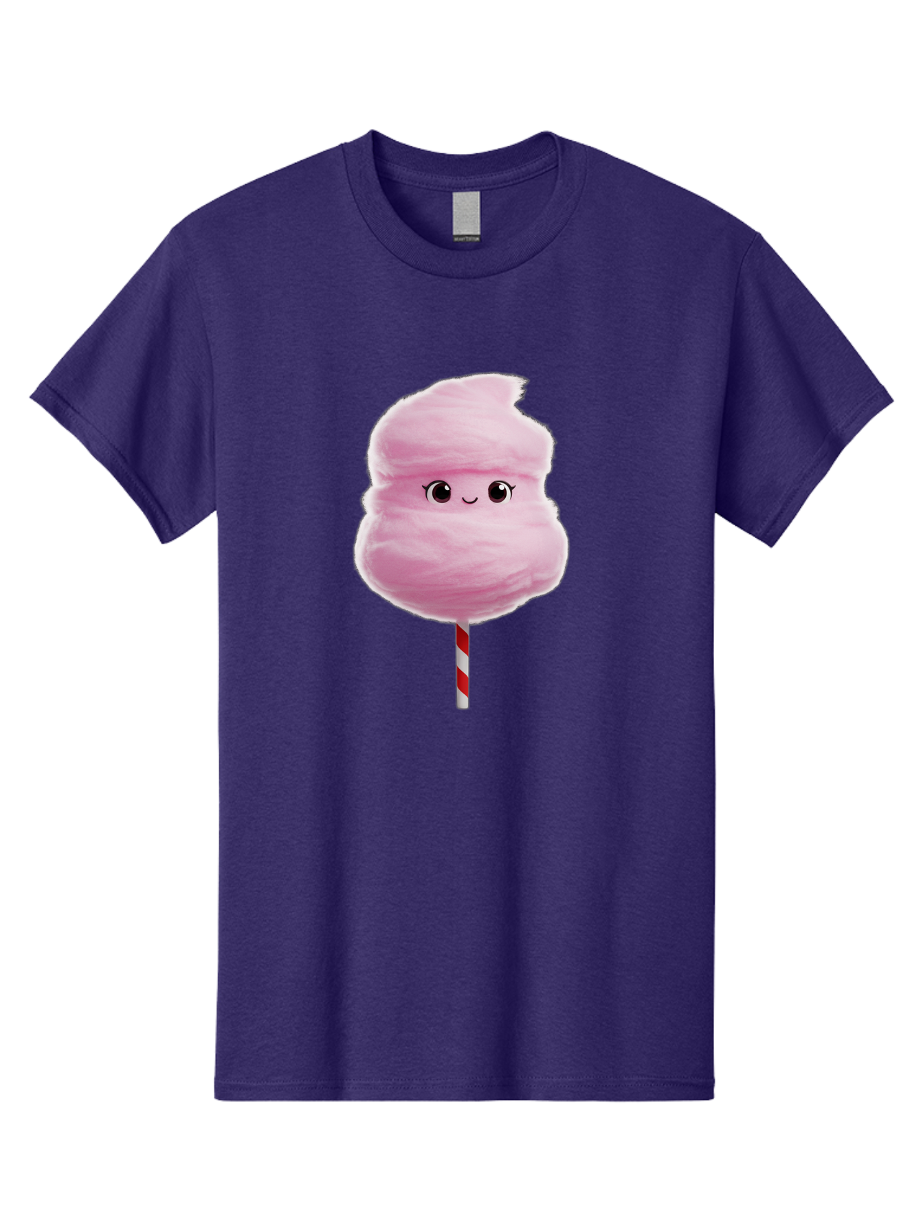 Pink-Cotton-Candy Men'S Graphic Tee, 100% Cotton, Comfortable Casual Summer Wear, Machine Washable, Pink Cotton Candy, Fluffy Sweet Treat, Cartoon Character, Smiling Face, Red And White Striped Stick, Cute Illustration, Cartoon Cotton Candy, Bad426