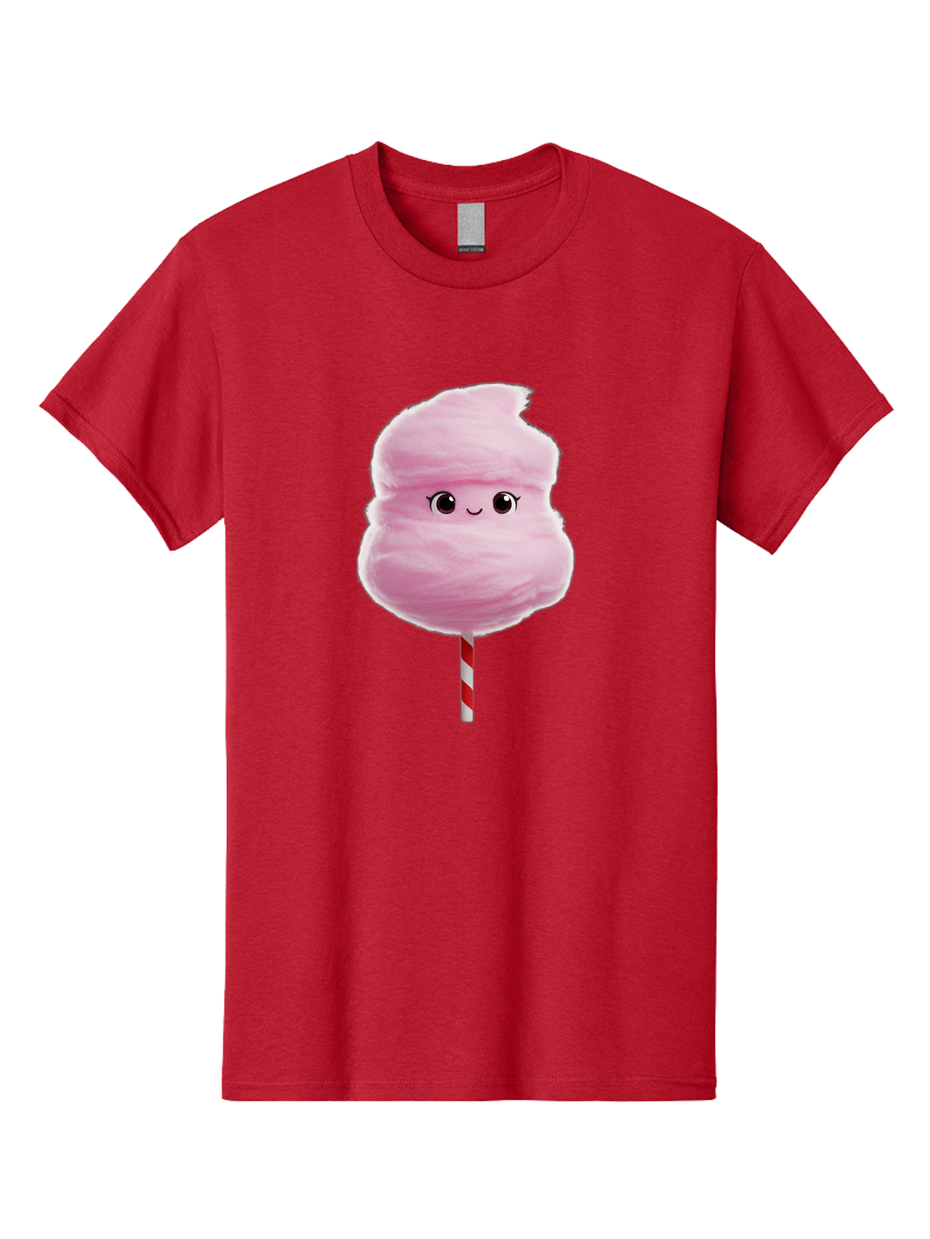 Pink-Cotton-Candy Men'S Graphic Tee, 100% Cotton, Comfortable Casual Summer Wear, Machine Washable, Pink Cotton Candy, Fluffy Sweet Treat, Cartoon Character, Smiling Face, Red And White Striped Stick, Cute Illustration, Cartoon Cotton Candy, Bad426