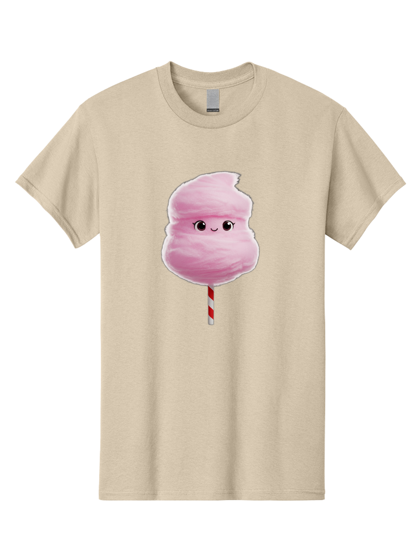 Pink-Cotton-Candy Men'S Graphic Tee, 100% Cotton, Comfortable Casual Summer Wear, Machine Washable, Pink Cotton Candy, Fluffy Sweet Treat, Cartoon Character, Smiling Face, Red And White Striped Stick, Cute Illustration, Cartoon Cotton Candy, Bad426