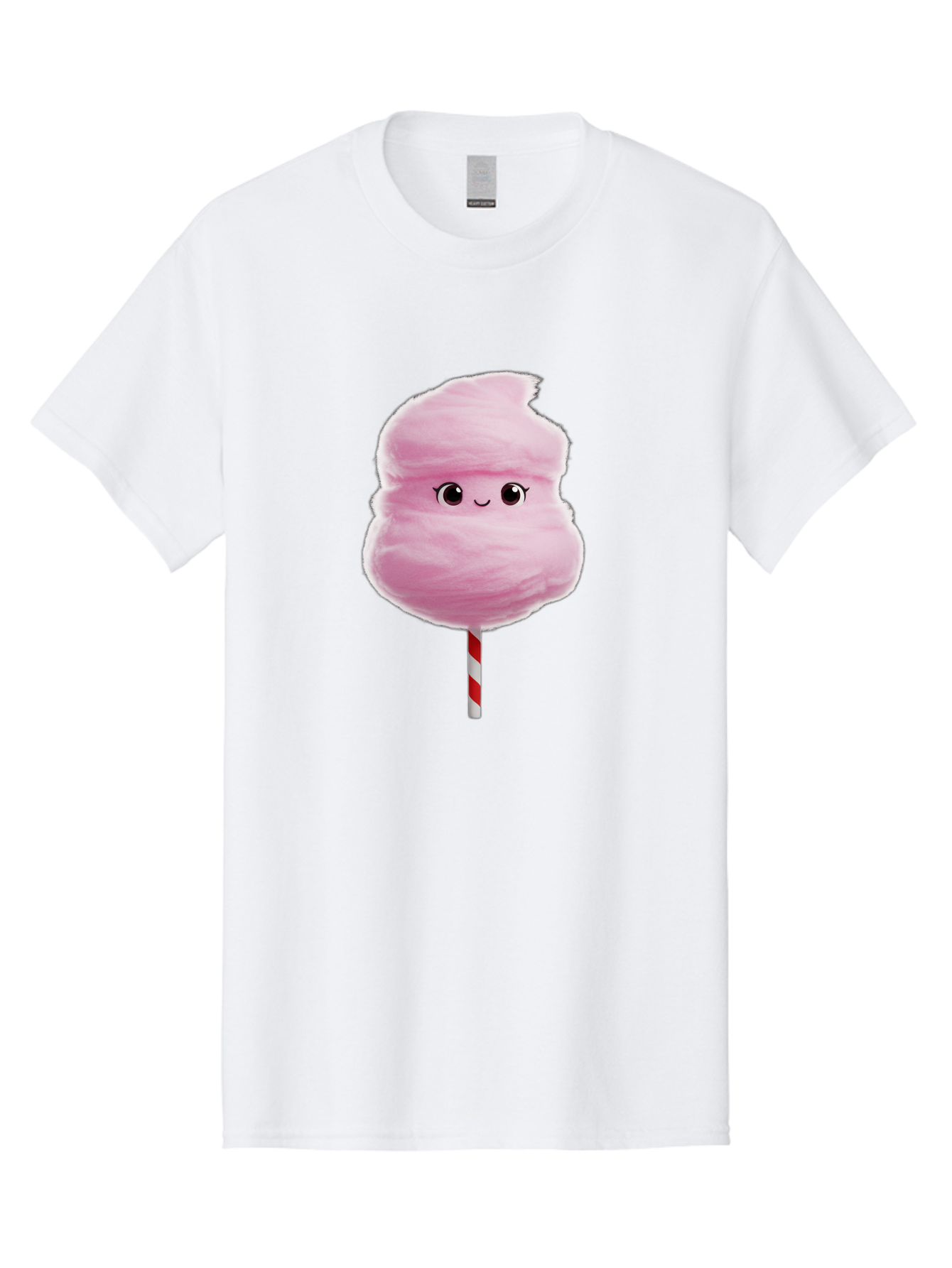 Pink-Cotton-Candy Men'S Graphic Tee, 100% Cotton, Comfortable Casual Summer Wear, Machine Washable, Pink Cotton Candy, Fluffy Sweet Treat, Cartoon Character, Smiling Face, Red And White Striped Stick, Cute Illustration, Cartoon Cotton Candy, Bad426