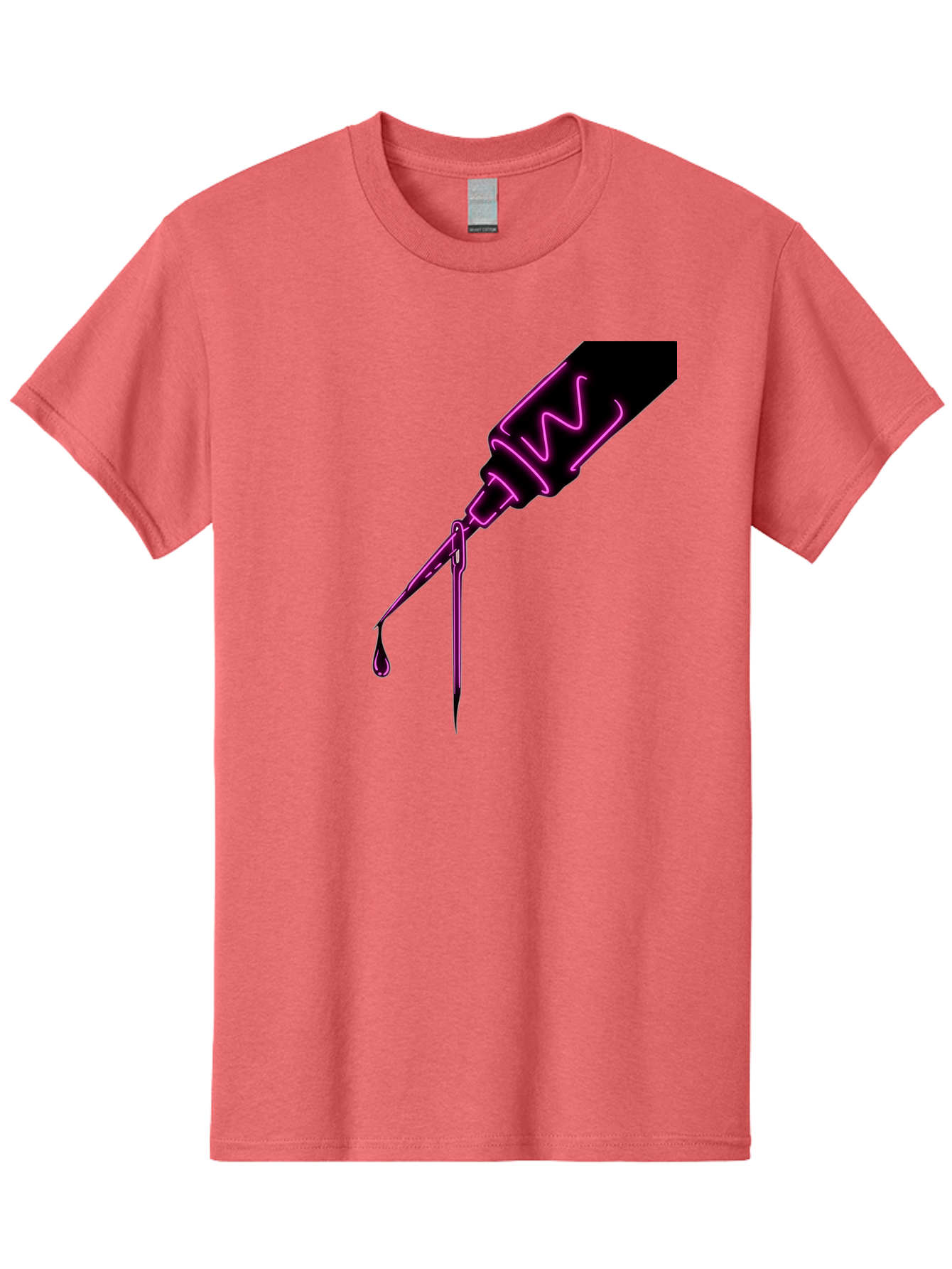 Pink-Dropper Men'S Graphic Tee, 100% Cotton, Comfortable Casual Summer Wear, Machine Washable, Pink Neon Dropper Bottle, Glowing Liquid, Medical Bottle, Pink Glow, Single Drop, Neon Lights, Modern Design, Futuristic Style Bad428
