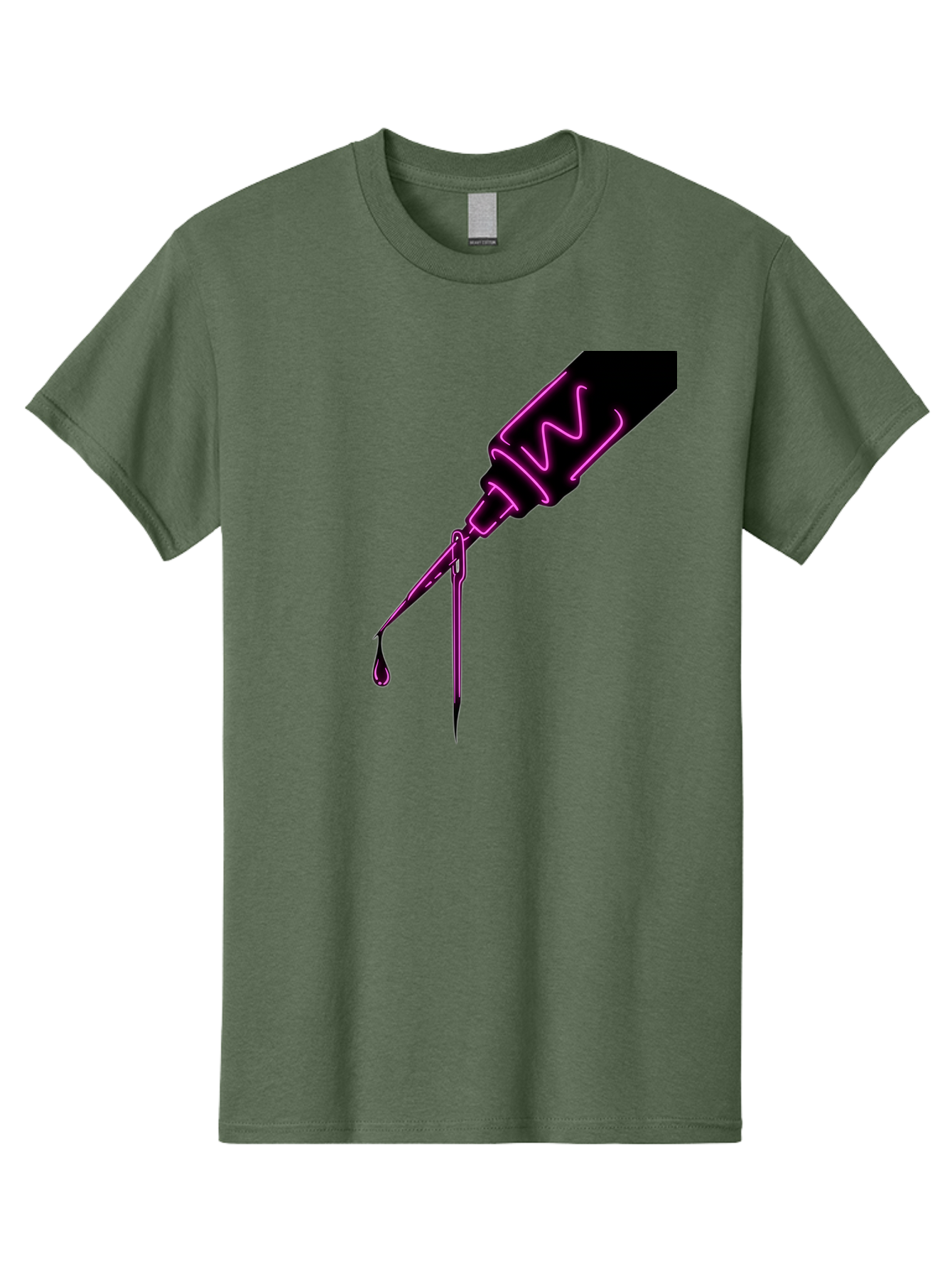 Pink-Dropper Men'S Graphic Tee, 100% Cotton, Comfortable Casual Summer Wear, Machine Washable, Pink Neon Dropper Bottle, Glowing Liquid, Medical Bottle, Pink Glow, Single Drop, Neon Lights, Modern Design, Futuristic Style Bad428