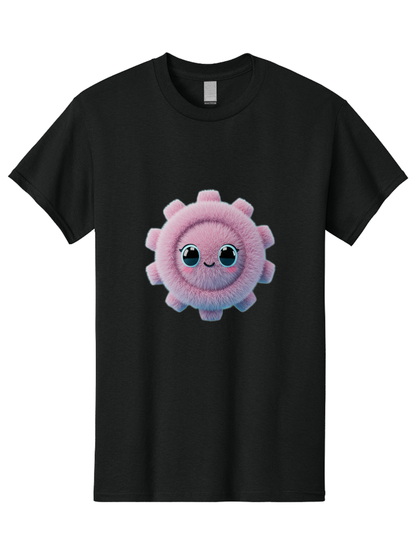 Pink-Fuzzy-Gear Men'S Graphic Tee, 100% Cotton, Comfortable Casual Summer Wear, Machine Washable, Cute Cartoon Character, Fluffy Virus, Pink And Purple Hues, Smiling Face, Big Eyes, Whimsical Design, Funny Illustration, Soft Texture, Bad429