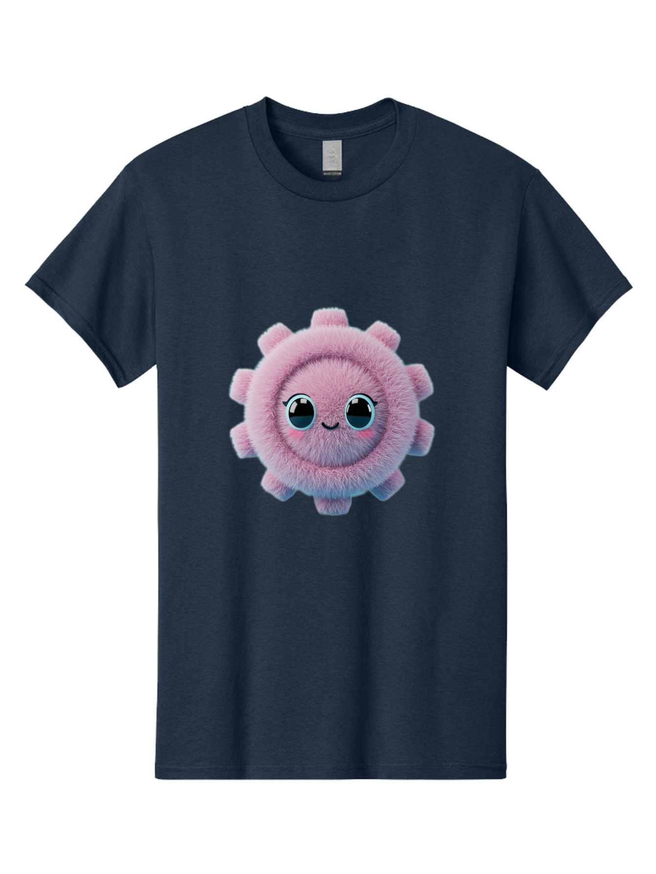 Pink-Fuzzy-Gear Men'S Graphic Tee, 100% Cotton, Comfortable Casual Summer Wear, Machine Washable, Cute Cartoon Character, Fluffy Virus, Pink And Purple Hues, Smiling Face, Big Eyes, Whimsical Design, Funny Illustration, Soft Texture, Bad429