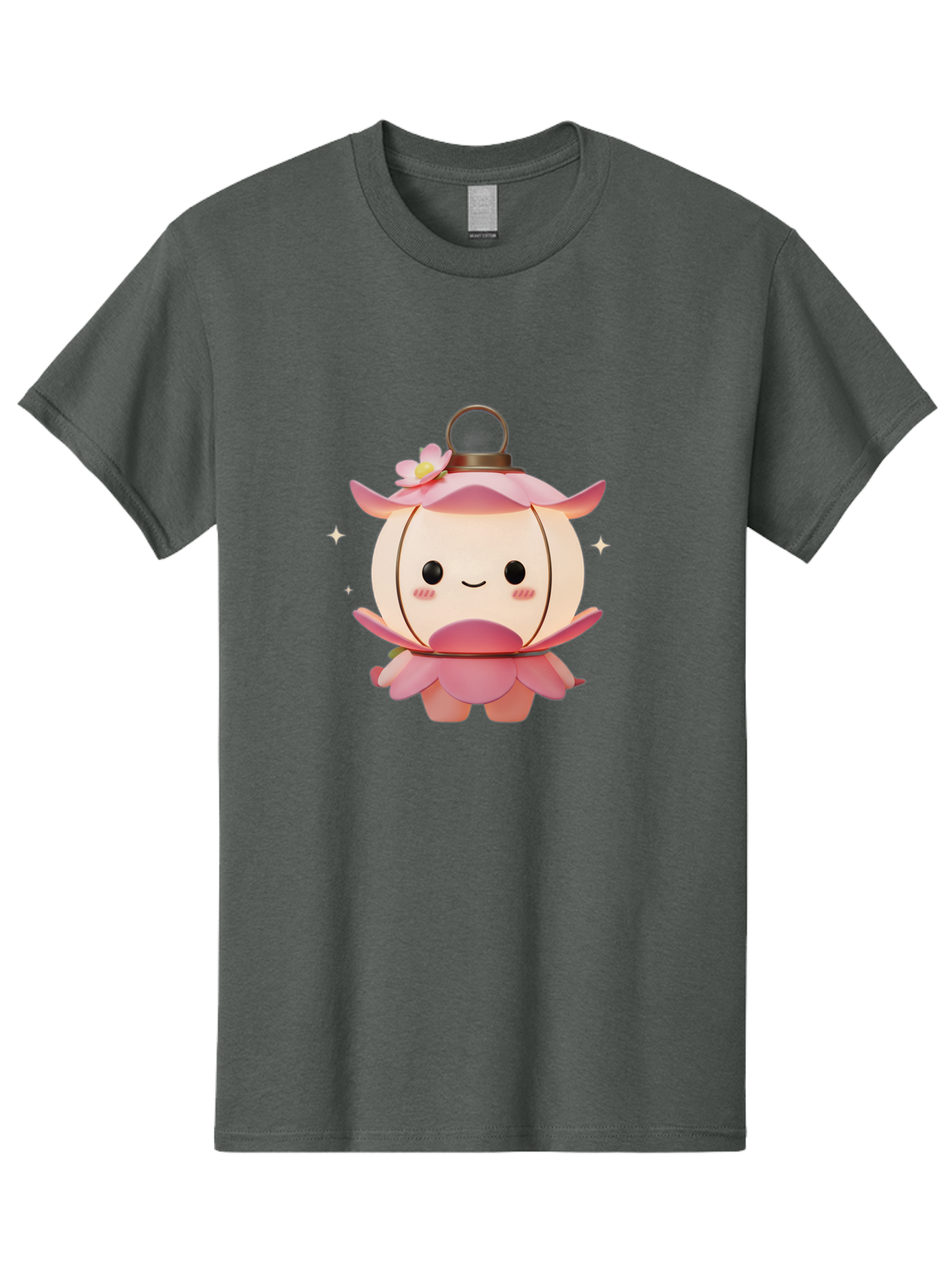 Pink-Lantern-Creature Men'S Graphic Tee, 100% Cotton, Comfortable Casual Summer Wear, Machine Washable, Cartoon Character, Pink Lantern, Fantasy Creature, Kawaii Art, Digital Illustration, Anime Style, Cute Face, Smiling, Rosy Cheeks, Bad431