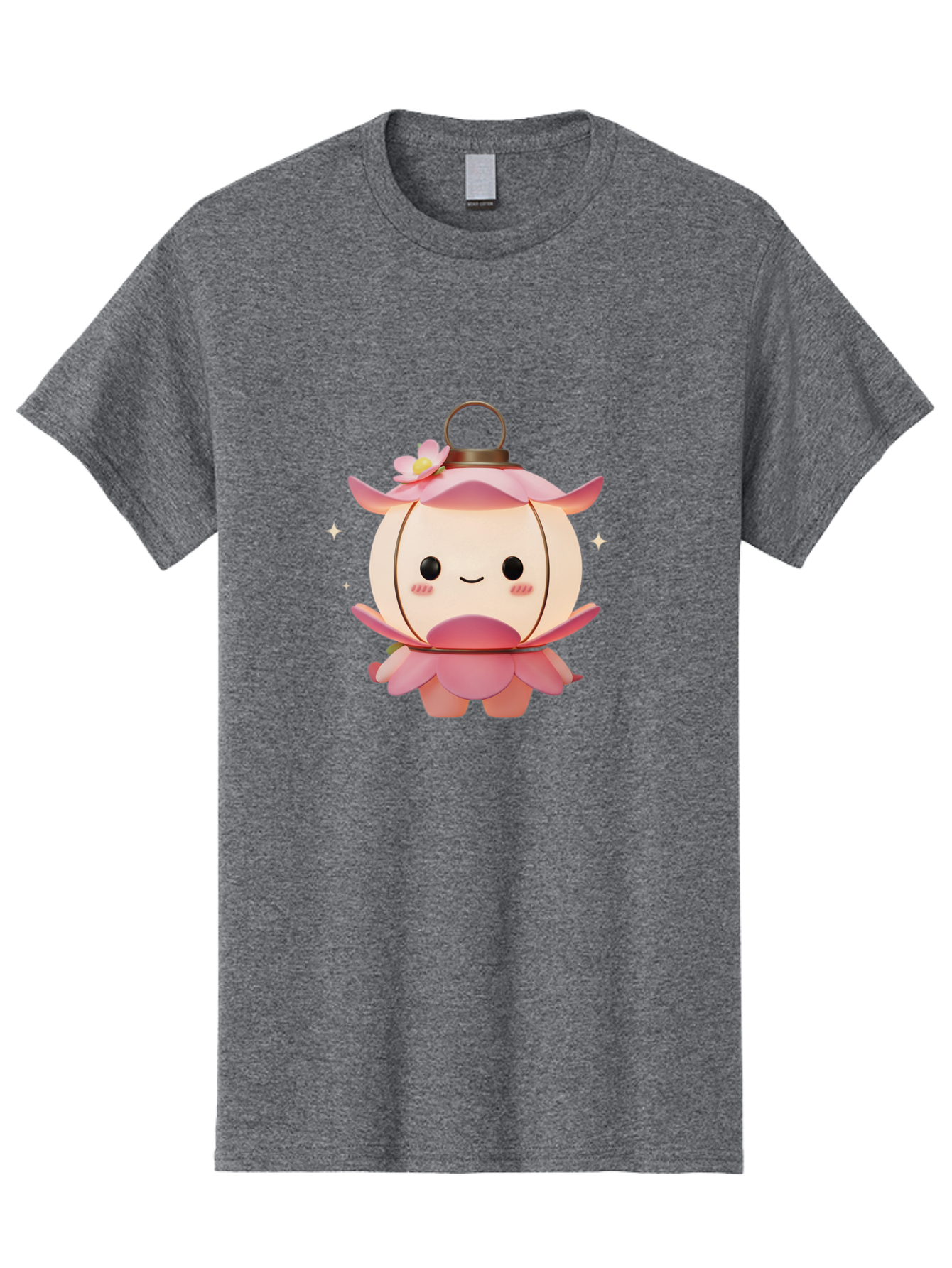 Pink-Lantern-Creature Men'S Graphic Tee, 100% Cotton, Comfortable Casual Summer Wear, Machine Washable, Cartoon Character, Pink Lantern, Fantasy Creature, Kawaii Art, Digital Illustration, Anime Style, Cute Face, Smiling, Rosy Cheeks, Bad431