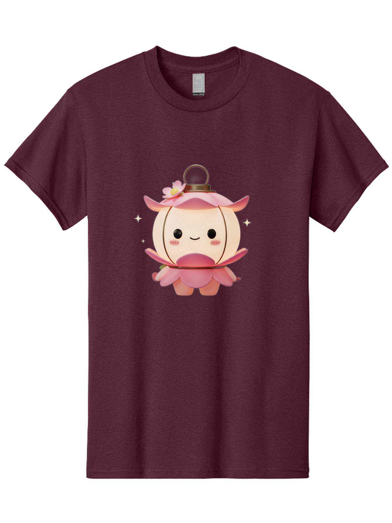 Pink-Lantern-Creature Men'S Graphic Tee, 100% Cotton, Comfortable Casual Summer Wear, Machine Washable, Cartoon Character, Pink Lantern, Fantasy Creature, Kawaii Art, Digital Illustration, Anime Style, Cute Face, Smiling, Rosy Cheeks, Bad431