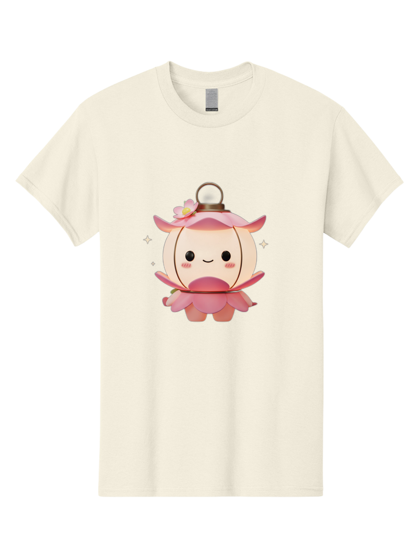 Pink-Lantern-Creature Men'S Graphic Tee, 100% Cotton, Comfortable Casual Summer Wear, Machine Washable, Cartoon Character, Pink Lantern, Fantasy Creature, Kawaii Art, Digital Illustration, Anime Style, Cute Face, Smiling, Rosy Cheeks, Bad431