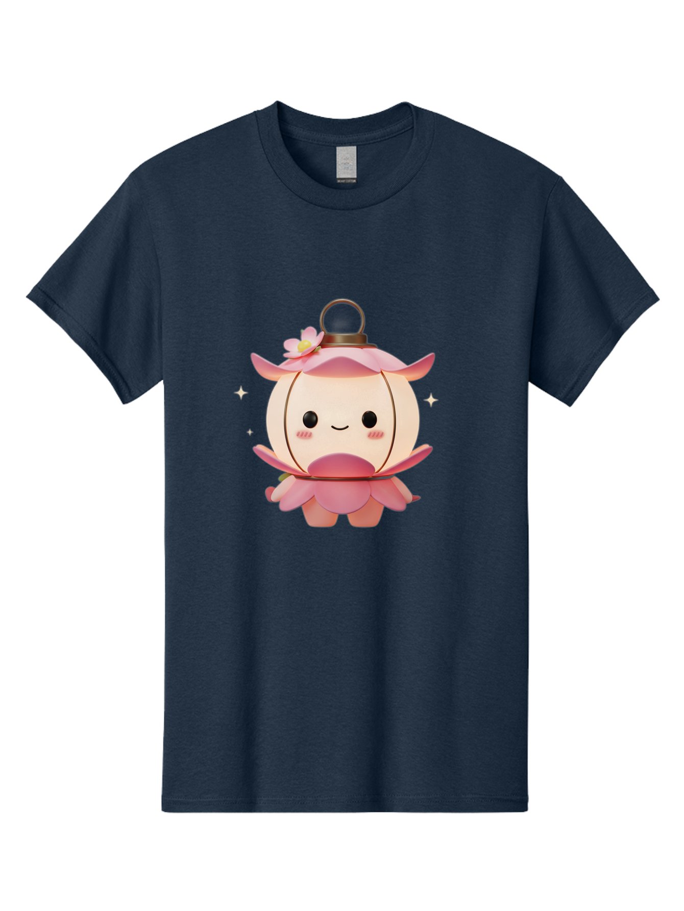 Pink-Lantern-Creature Men'S Graphic Tee, 100% Cotton, Comfortable Casual Summer Wear, Machine Washable, Cartoon Character, Pink Lantern, Fantasy Creature, Kawaii Art, Digital Illustration, Anime Style, Cute Face, Smiling, Rosy Cheeks, Bad431