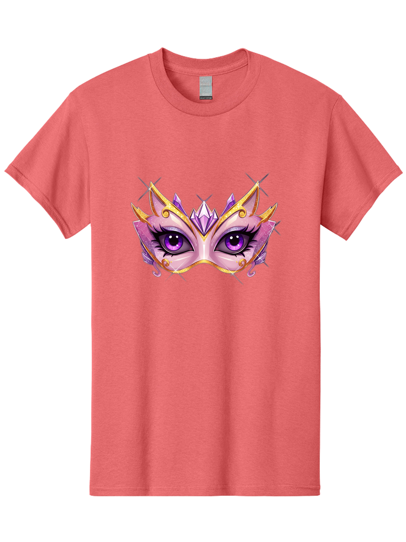 Pink-Mask Men'S Graphic Tee, 100% Cotton, Comfortable Casual Summer Wear, Machine Washable, Masquerade Mask, Purple Eyes, Gold Trim, Luxury Design, Mysterious Gaze, Decorative Mask, Elegant Face Mask, Carnival Accessory Bad433