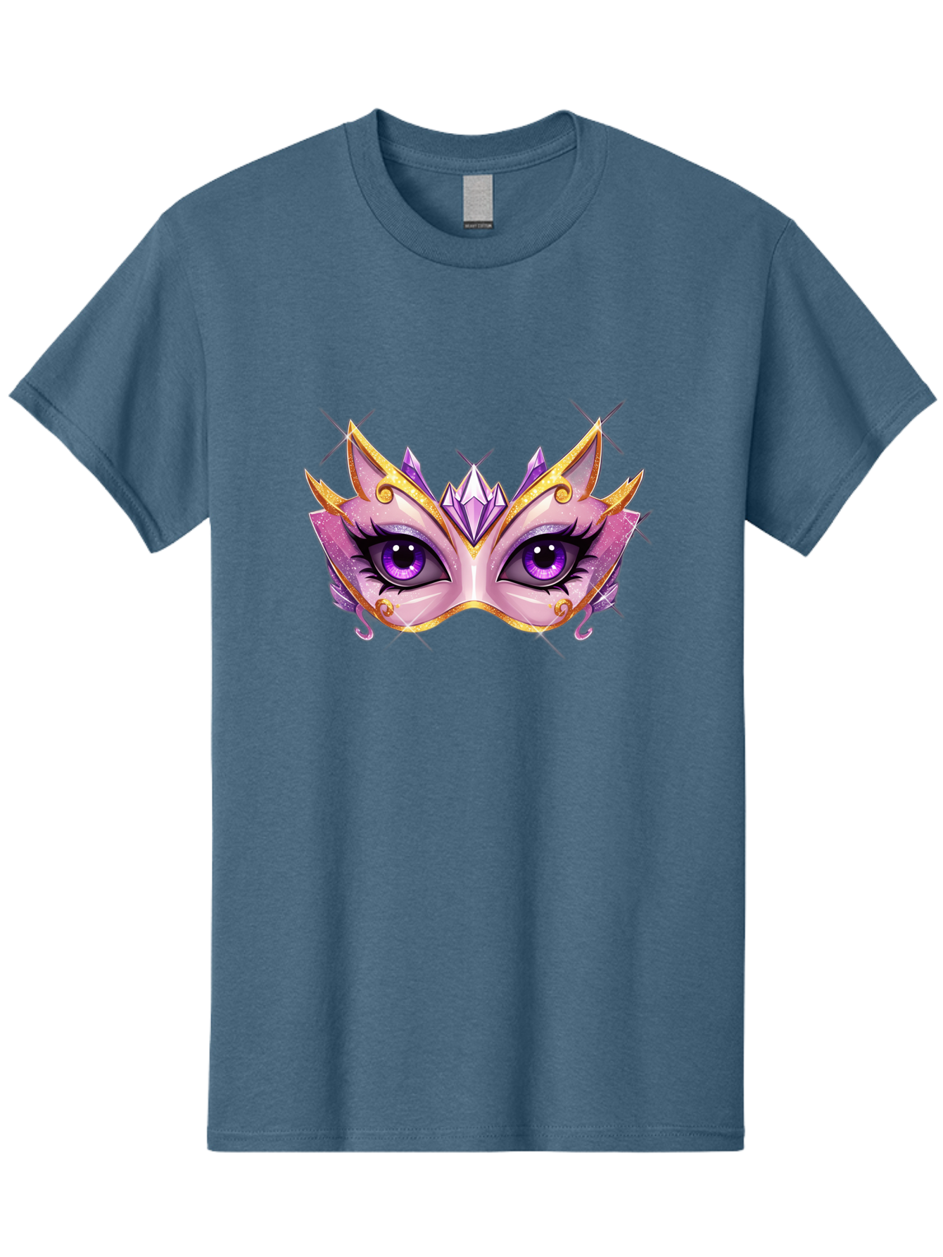 Pink-Mask Men'S Graphic Tee, 100% Cotton, Comfortable Casual Summer Wear, Machine Washable, Masquerade Mask, Purple Eyes, Gold Trim, Luxury Design, Mysterious Gaze, Decorative Mask, Elegant Face Mask, Carnival Accessory Bad433