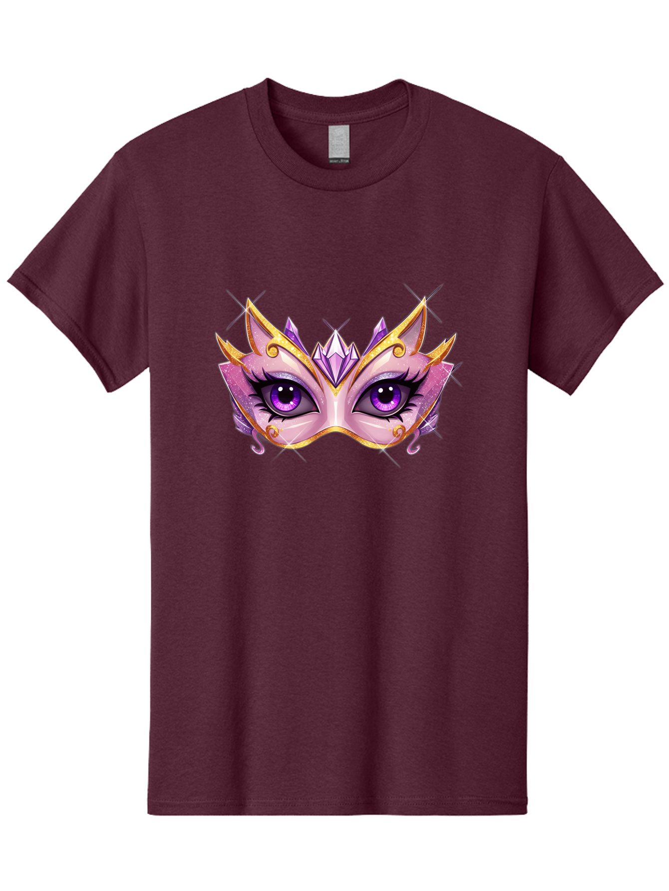 Pink-Mask Men'S Graphic Tee, 100% Cotton, Comfortable Casual Summer Wear, Machine Washable, Masquerade Mask, Purple Eyes, Gold Trim, Luxury Design, Mysterious Gaze, Decorative Mask, Elegant Face Mask, Carnival Accessory Bad433