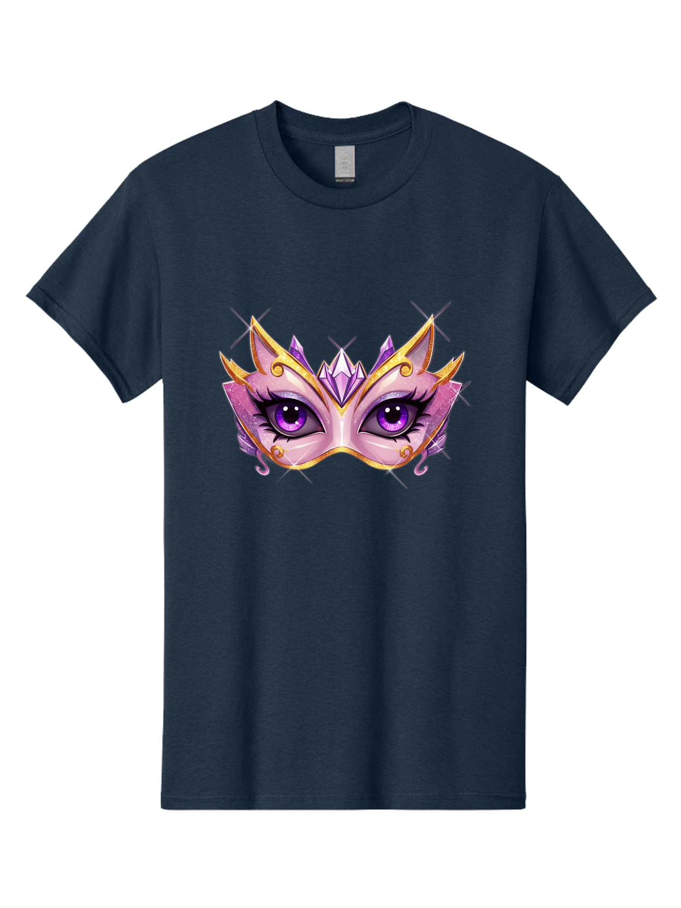Pink-Mask Men'S Graphic Tee, 100% Cotton, Comfortable Casual Summer Wear, Machine Washable, Masquerade Mask, Purple Eyes, Gold Trim, Luxury Design, Mysterious Gaze, Decorative Mask, Elegant Face Mask, Carnival Accessory Bad433