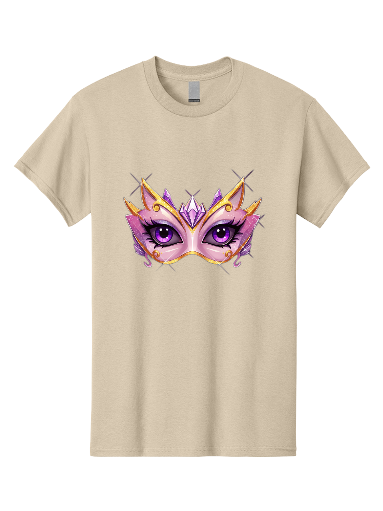 Pink-Mask Men'S Graphic Tee, 100% Cotton, Comfortable Casual Summer Wear, Machine Washable, Masquerade Mask, Purple Eyes, Gold Trim, Luxury Design, Mysterious Gaze, Decorative Mask, Elegant Face Mask, Carnival Accessory Bad433