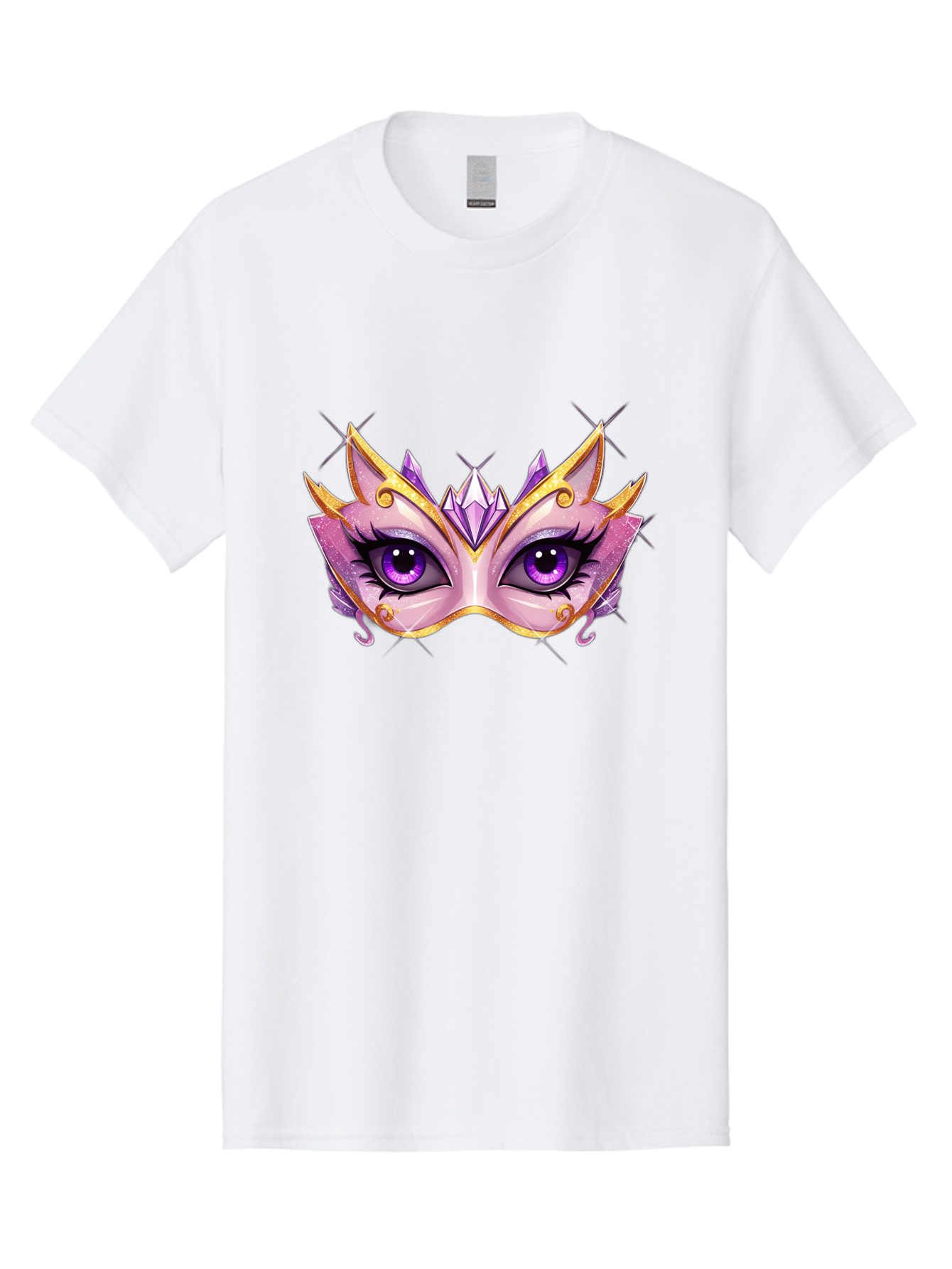 Pink-Mask Men'S Graphic Tee, 100% Cotton, Comfortable Casual Summer Wear, Machine Washable, Masquerade Mask, Purple Eyes, Gold Trim, Luxury Design, Mysterious Gaze, Decorative Mask, Elegant Face Mask, Carnival Accessory Bad433