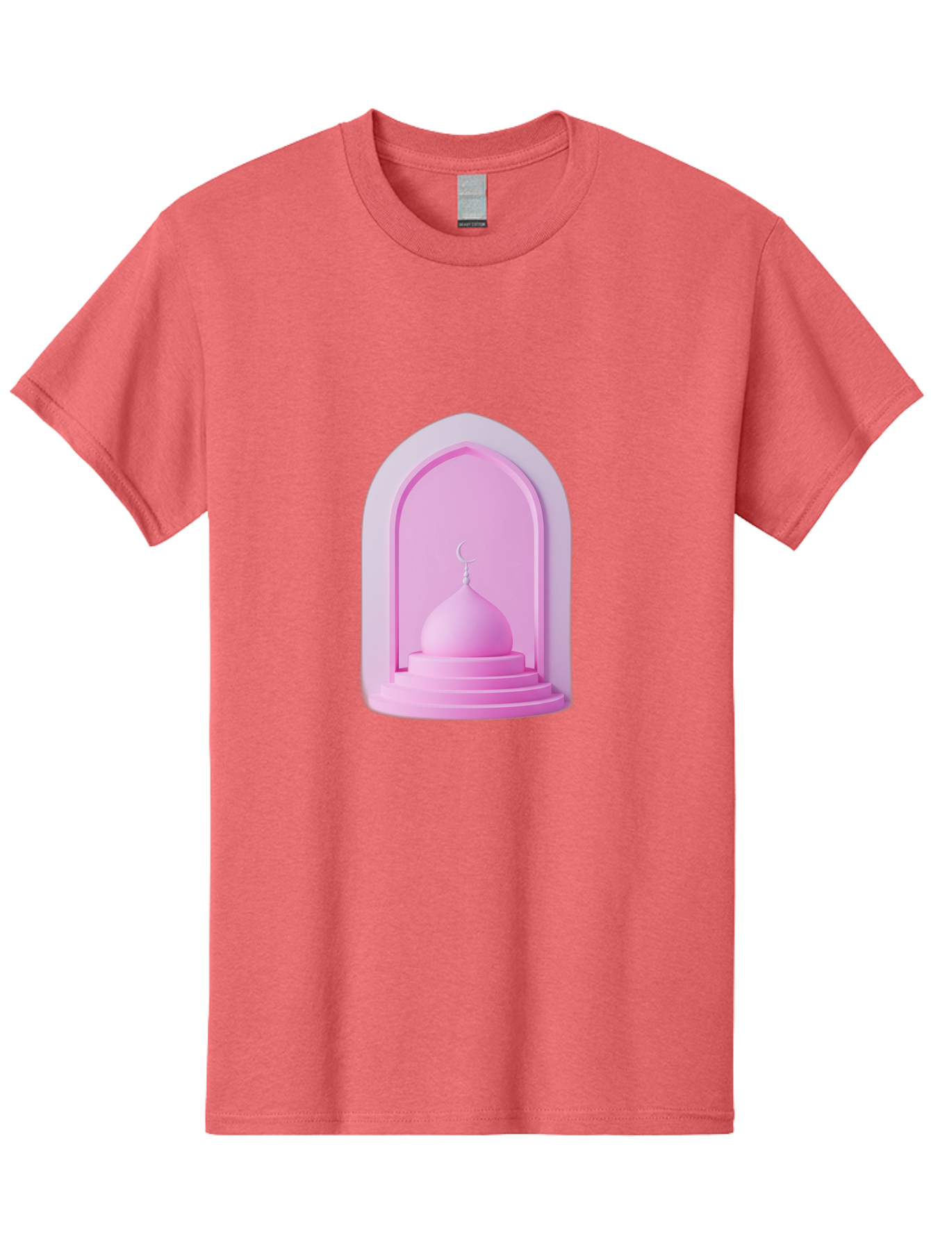 Pink-Mosque-Dome Men'S Graphic Tee, 100% Cotton, Comfortable Casual Summer Wear, Machine Washable, Islamic Architecture, Dome With Crescent Moon, Minimalistic Design, Modern Islamic Art, Religious Symbol, Serene Ambiance, Cultural Heritage Bad434