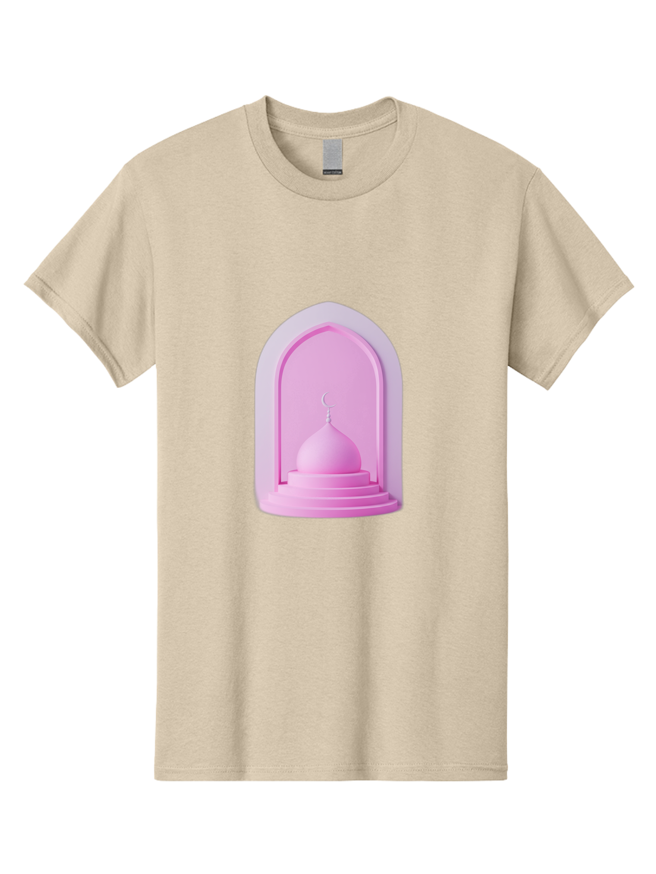 Pink-Mosque-Dome Men'S Graphic Tee, 100% Cotton, Comfortable Casual Summer Wear, Machine Washable, Islamic Architecture, Dome With Crescent Moon, Minimalistic Design, Modern Islamic Art, Religious Symbol, Serene Ambiance, Cultural Heritage Bad434