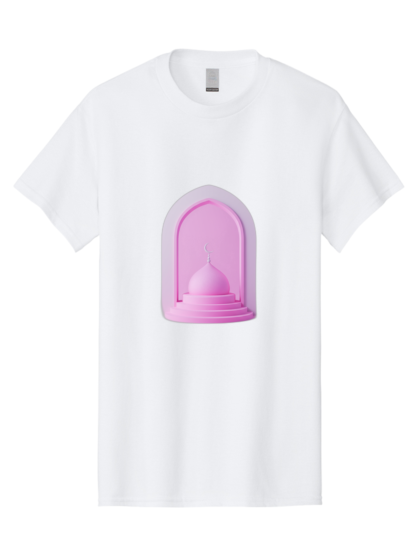 Pink-Mosque-Dome Men'S Graphic Tee, 100% Cotton, Comfortable Casual Summer Wear, Machine Washable, Islamic Architecture, Dome With Crescent Moon, Minimalistic Design, Modern Islamic Art, Religious Symbol, Serene Ambiance, Cultural Heritage Bad434