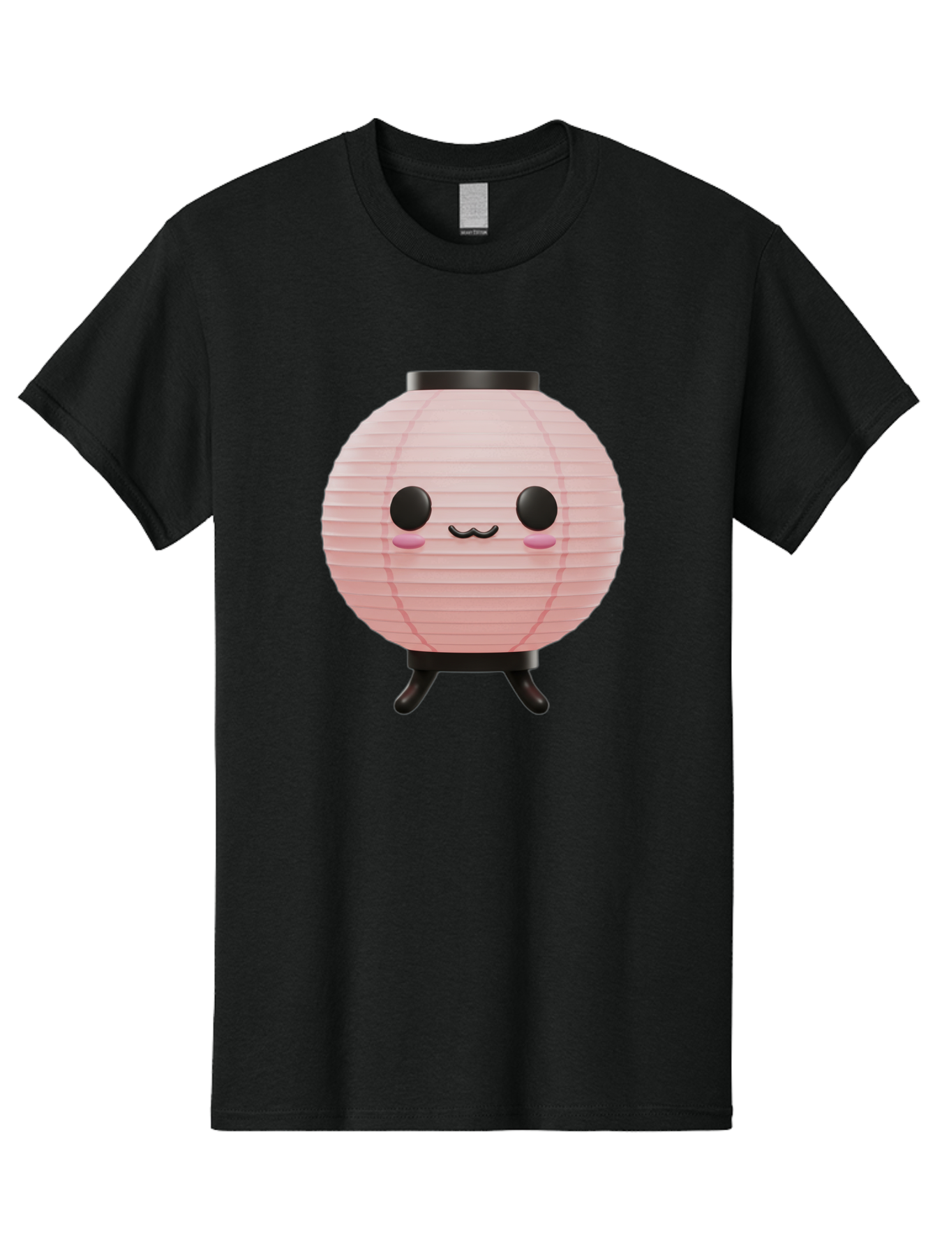 Pink-Paper-Lantern Men'S Graphic Tee, 100% Cotton, Comfortable Casual Summer Wear, Machine Washable, Pink Paper Lantern, Cute Character, Kawaii Culture, Cartoon Style, Smiling Face, Rosy Cheeks, Round Eyes, Black Stand, Kawaii Aesthetic, Bad436