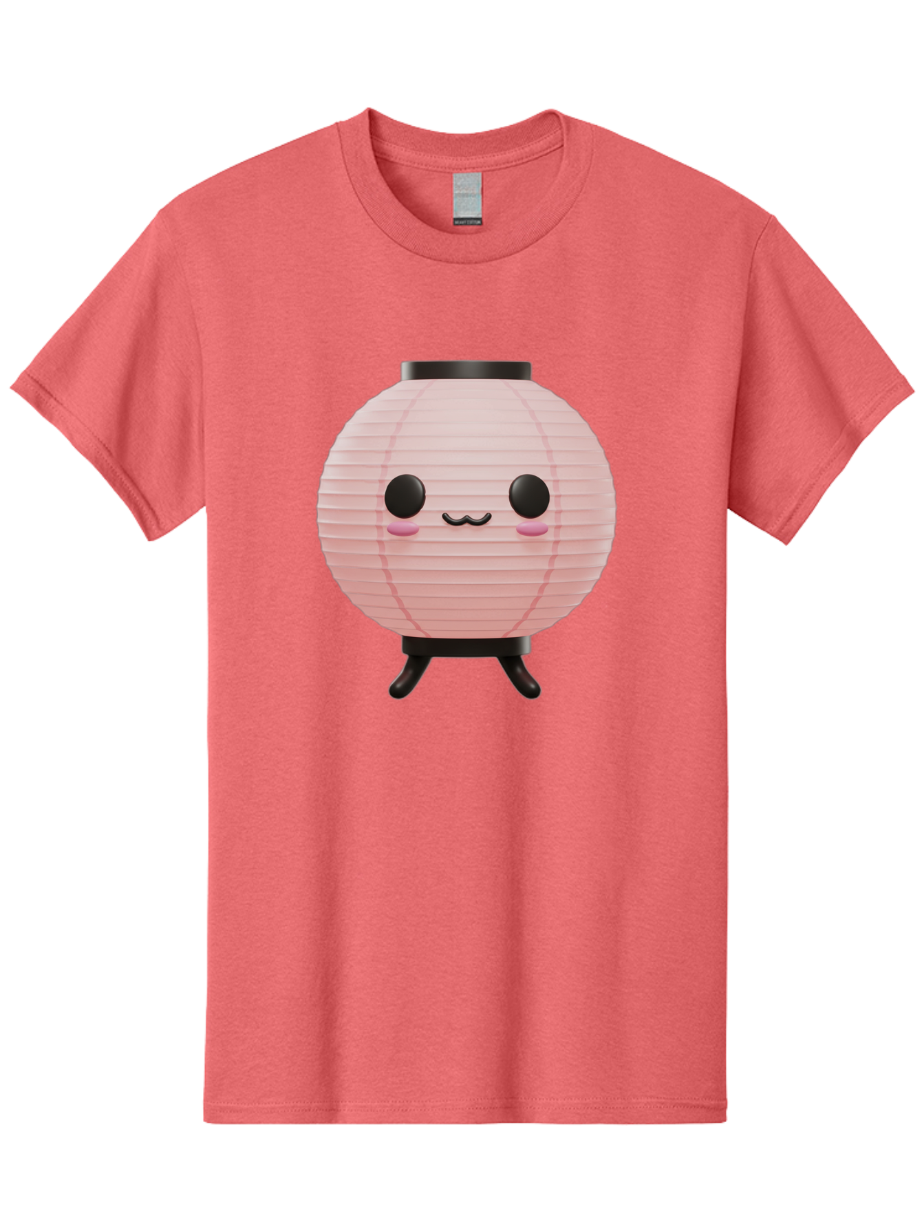 Pink-Paper-Lantern Men'S Graphic Tee, 100% Cotton, Comfortable Casual Summer Wear, Machine Washable, Pink Paper Lantern, Cute Character, Kawaii Culture, Cartoon Style, Smiling Face, Rosy Cheeks, Round Eyes, Black Stand, Kawaii Aesthetic, Bad436