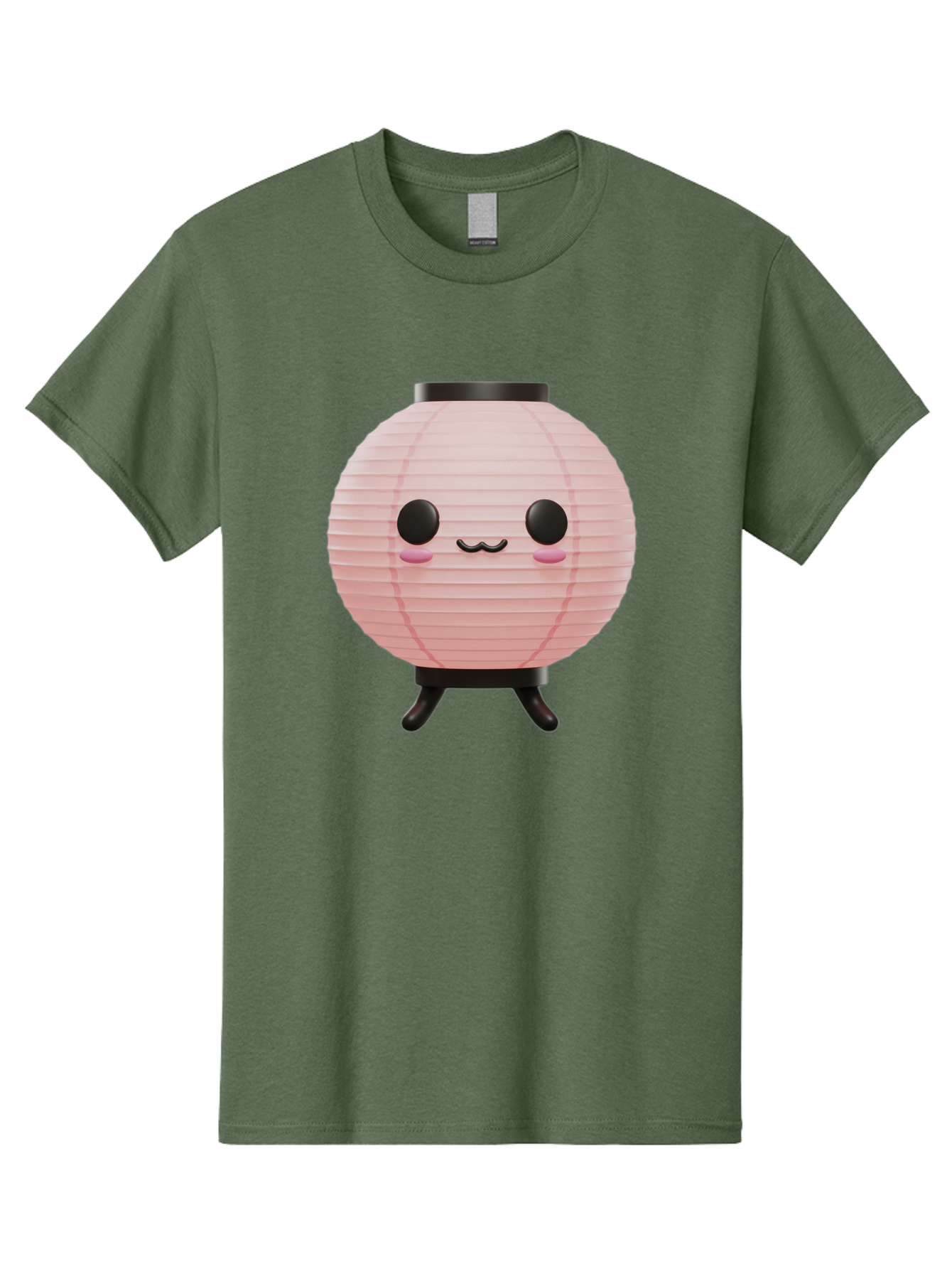 Pink-Paper-Lantern Men'S Graphic Tee, 100% Cotton, Comfortable Casual Summer Wear, Machine Washable, Pink Paper Lantern, Cute Character, Kawaii Culture, Cartoon Style, Smiling Face, Rosy Cheeks, Round Eyes, Black Stand, Kawaii Aesthetic, Bad436