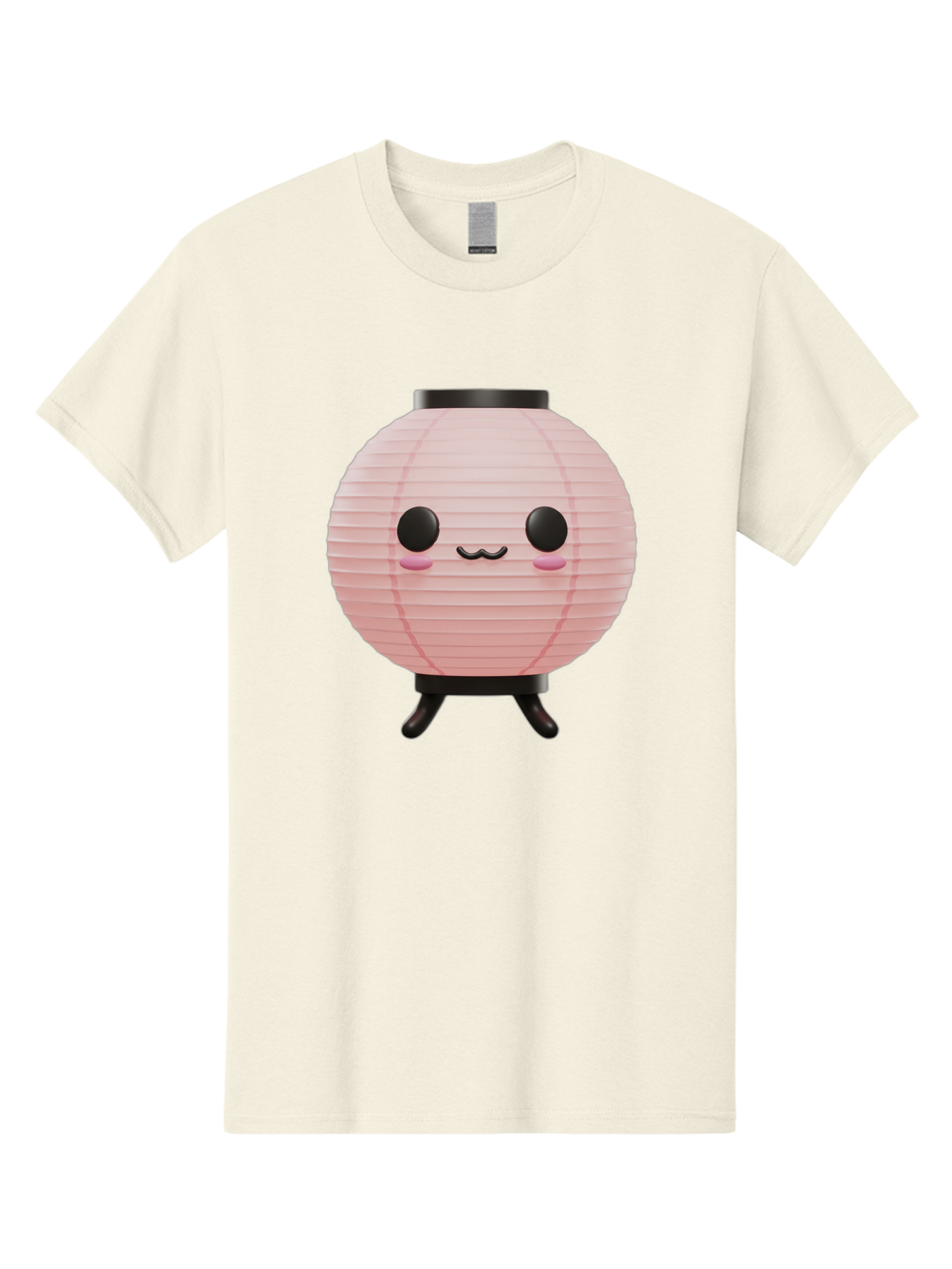 Pink-Paper-Lantern Men'S Graphic Tee, 100% Cotton, Comfortable Casual Summer Wear, Machine Washable, Pink Paper Lantern, Cute Character, Kawaii Culture, Cartoon Style, Smiling Face, Rosy Cheeks, Round Eyes, Black Stand, Kawaii Aesthetic, Bad436